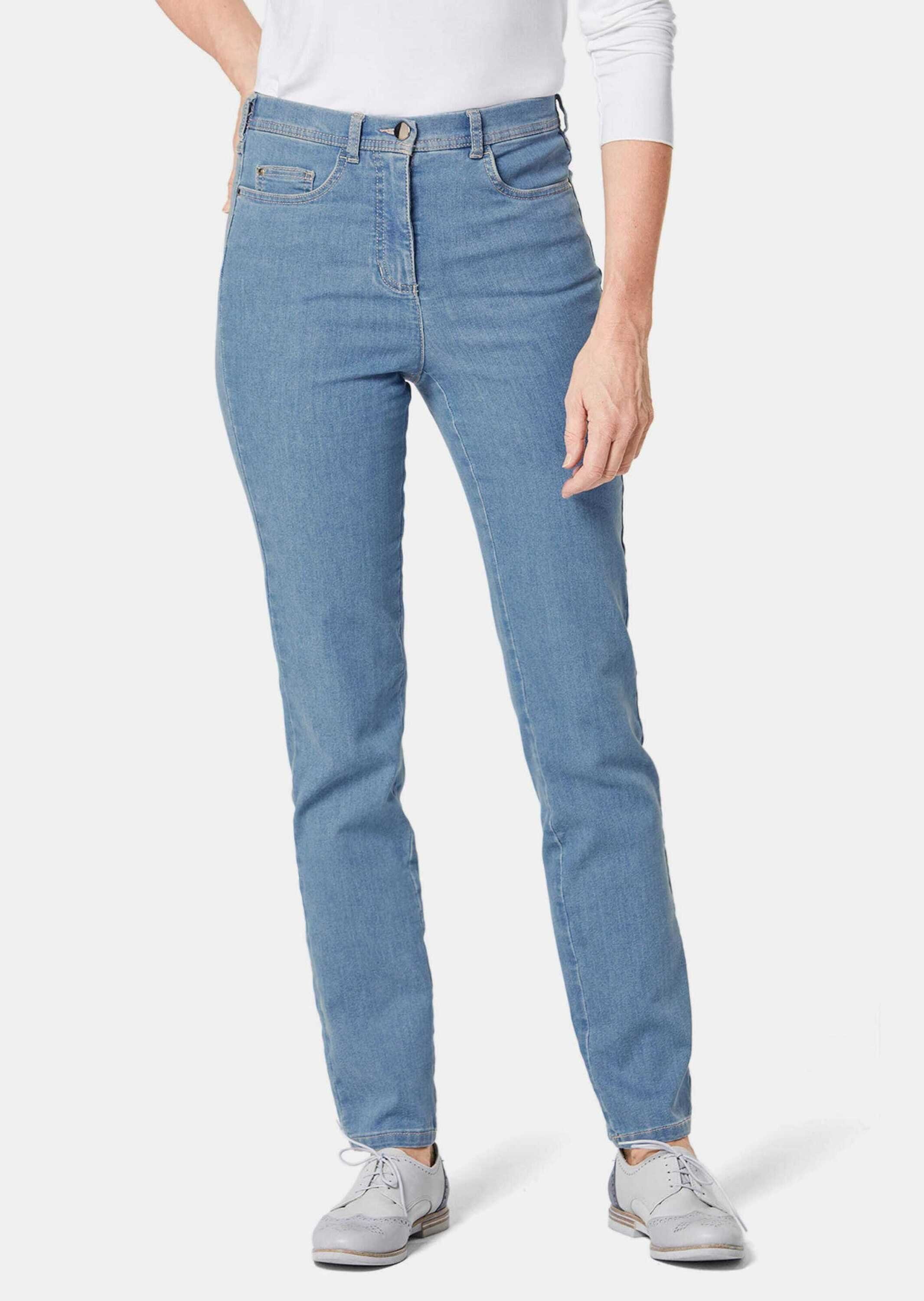 GOLDNER Bequeme Bequeme Jeans High-Stretch-Jeanshose Kurzgröße: hellblau