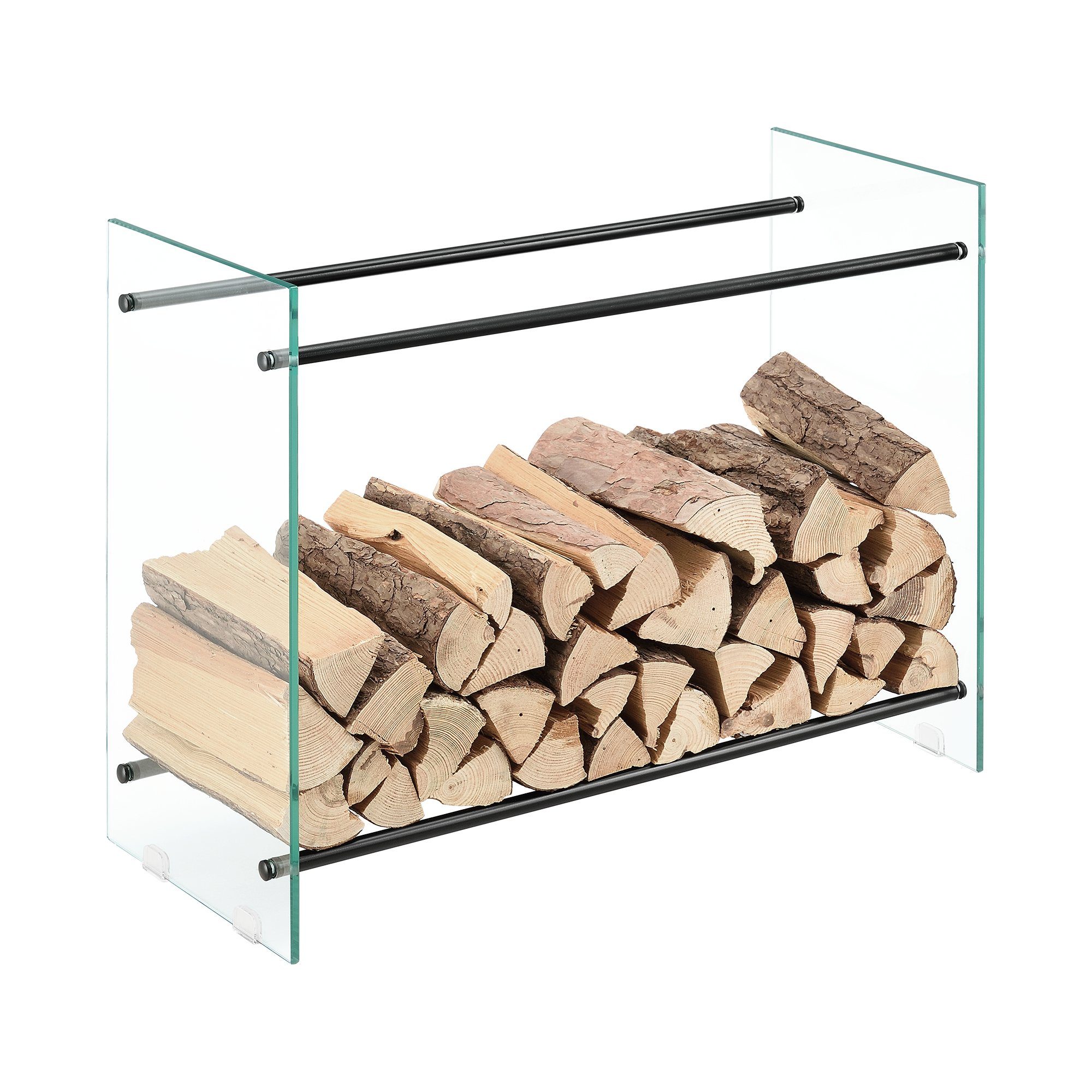 en.casa Kaminholzregal, BxTxH:80x35x60 cm, »Oshawa« Feuerholzständer aus Glas Brennholzregal 80x60x35cm