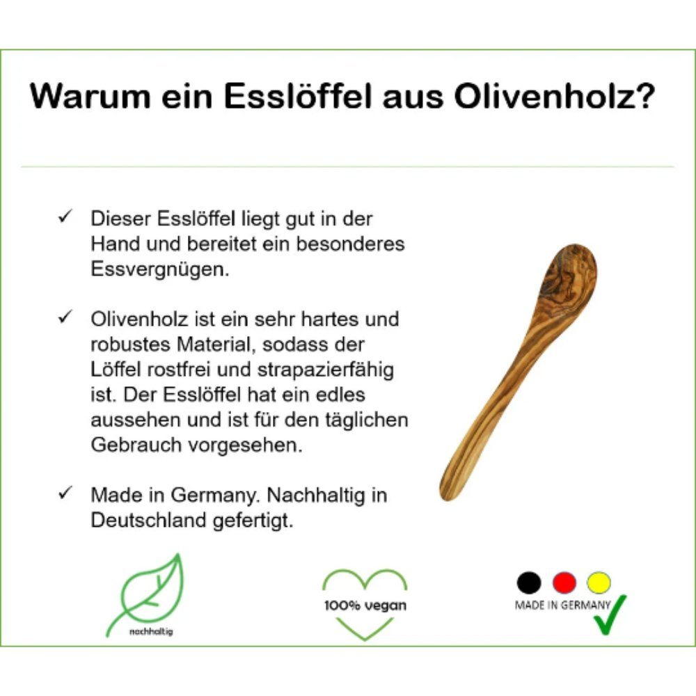 Olivenholz-erleben Esslöffel aus massivem Olivenholz, Länge: ca. 22 cm (1 Stück), Geschmackneutral & hygienisch, robust & langlebig, jeder ein Unikat – Bild 4 von 5