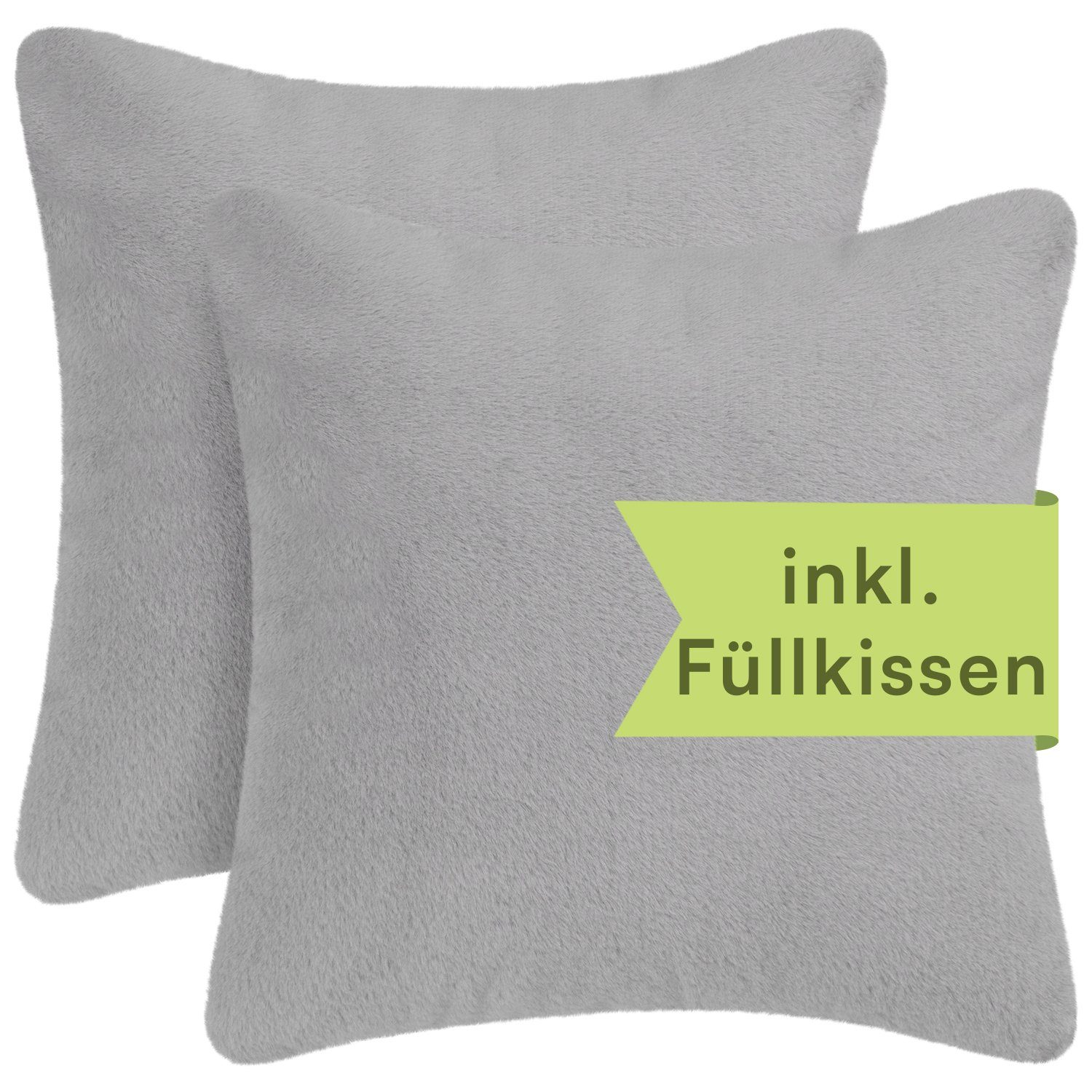 Dekokissen im 2er Set, Fellkissen, Plüschkissen, 40x40 inkl. Füllkissen