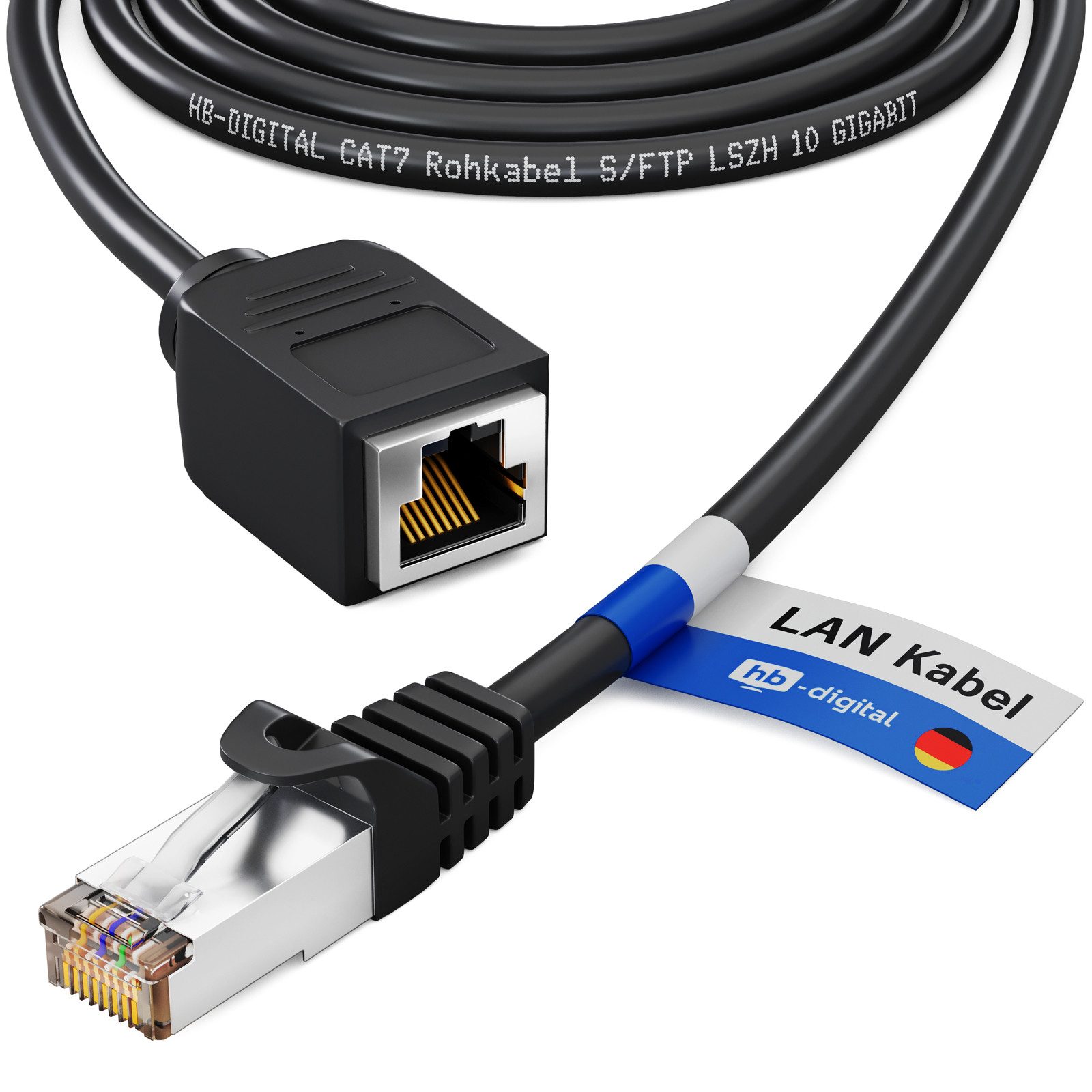 HB-DIGITAL LAN Kabel Verlängerung Patchkabel RJ45 CAT 7 S/FTP PiMF LSZH Netzwerkkabel, RJ45 (8P8C), RJ45 (200 cm), Pins Vergoldet 3µ