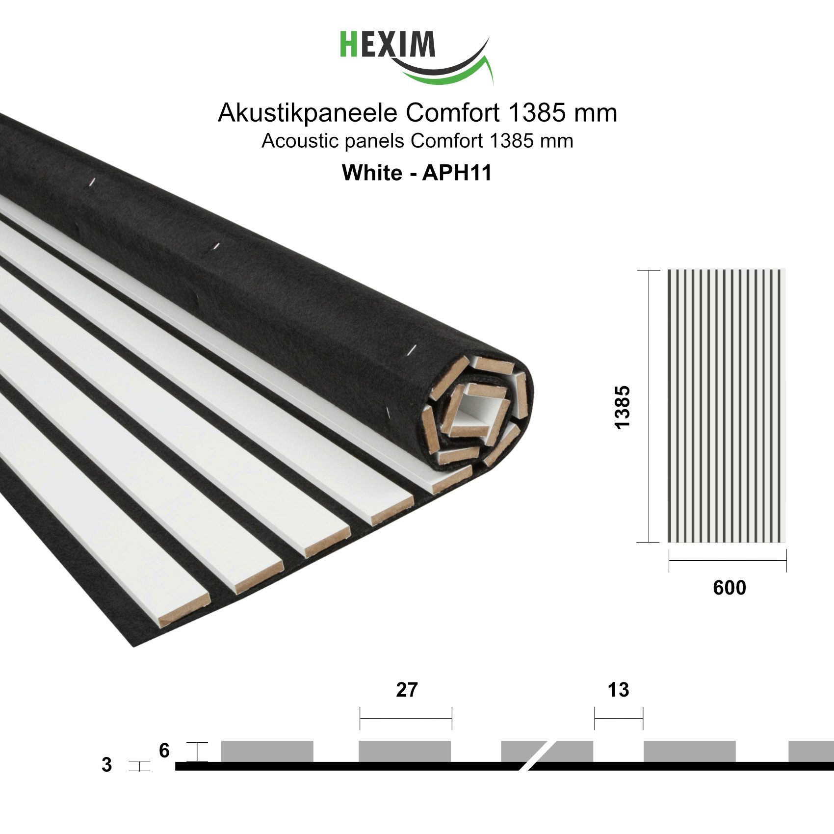 Hexim Wanddekoobjekt APH11 (Akustikpaneele 138,5x60cm Holz Comfort - flexible Holzpaneele Platten Lamellenwand MDF Wandpaneele Lamellenverkleidung Wandverkleidung schalldämmend 0.83m² White)