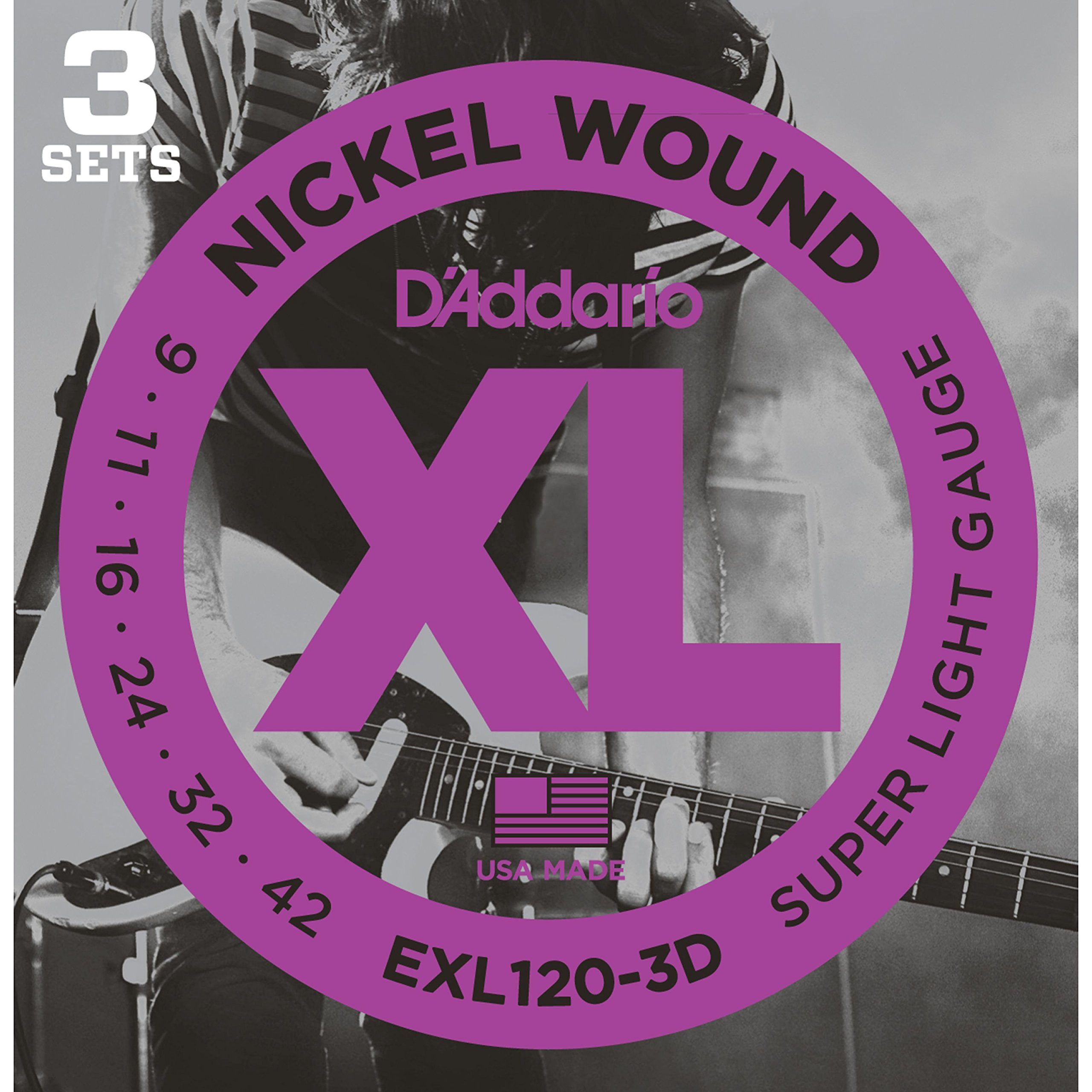 Daddario Saiten, (E-Git.Saiten EXL120-3D 09-42 Nickel Wound 3er Set), E-Git.Saiten EXL120-3D 09-42 Nickel Wound 3er Set - E-Gitarrensaiten