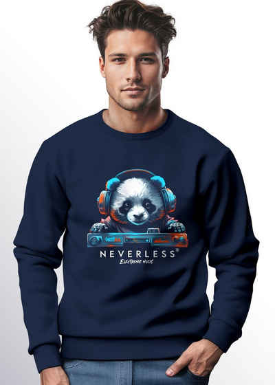 Neverless Sweatshirt Sweatshirt Herren Aufdruck Panda Bär Techno DJ Musik Rundhals-Pullover
