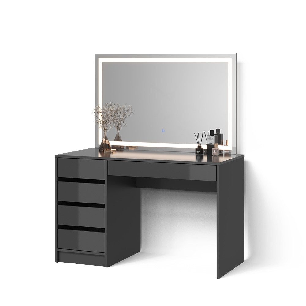 Livinity® Schminktisch Imola, Anthrazit, 120 cm mit LED-Spiegel