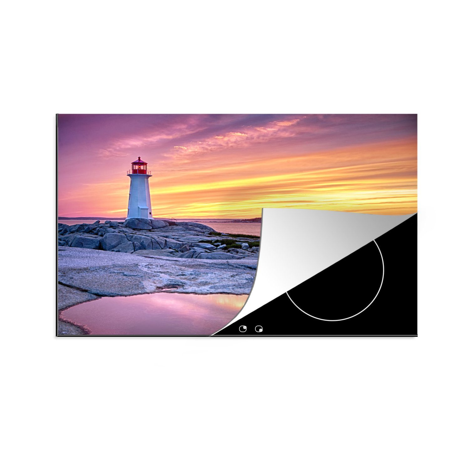MuchoWow Herdblende-/Abdeckplatte Leuchtturm bei Sonnenuntergang in Nova Scotia, Vinyl, (1 tlg), 81x52 cm, Induktionskochfeld Schutz für die küche, Ceranfeldabdeckung