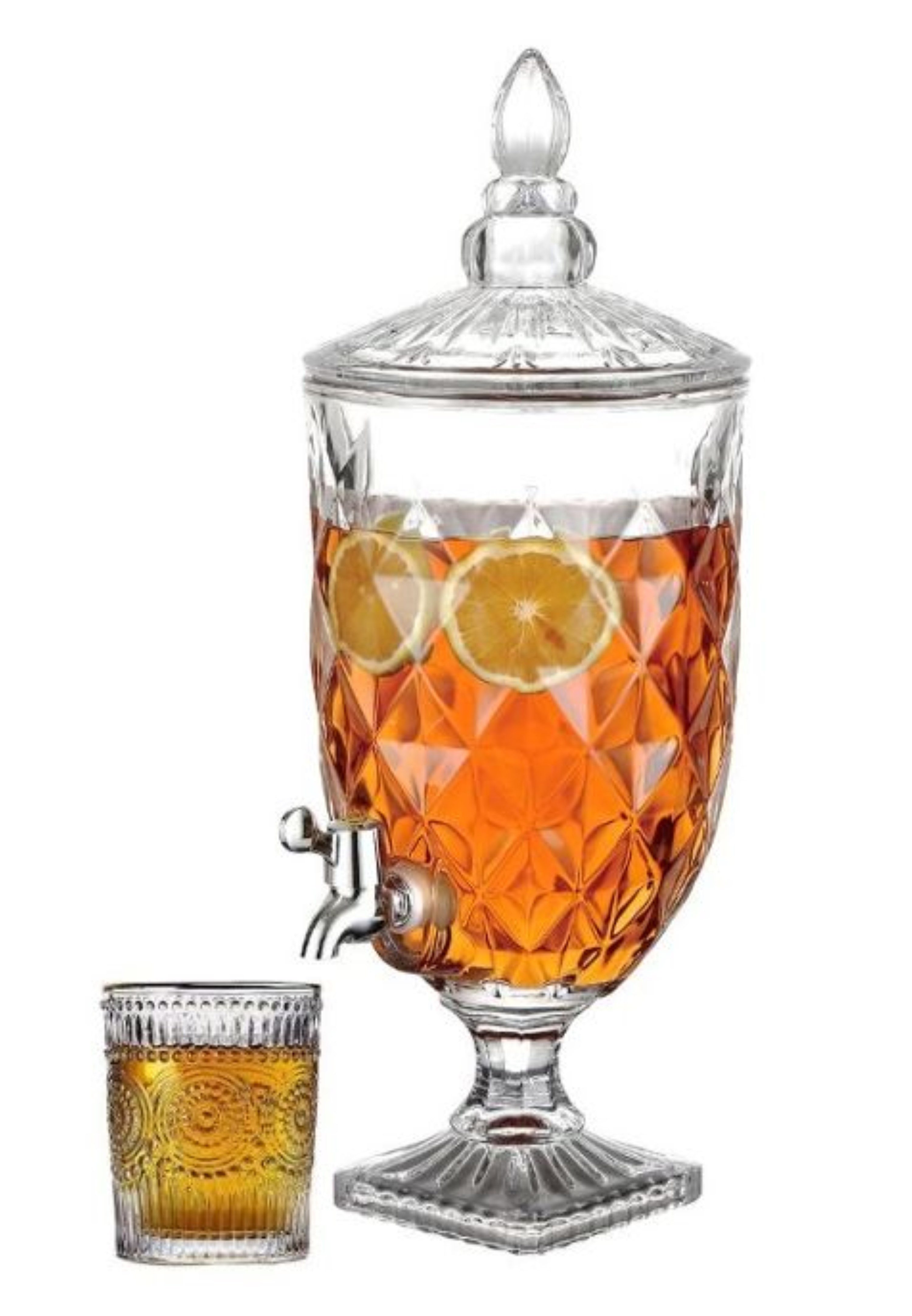 Cheffinger Getränkespender Getränkespender 5L aus Glas mit Deckel - Retro Design mit Zapfhahn