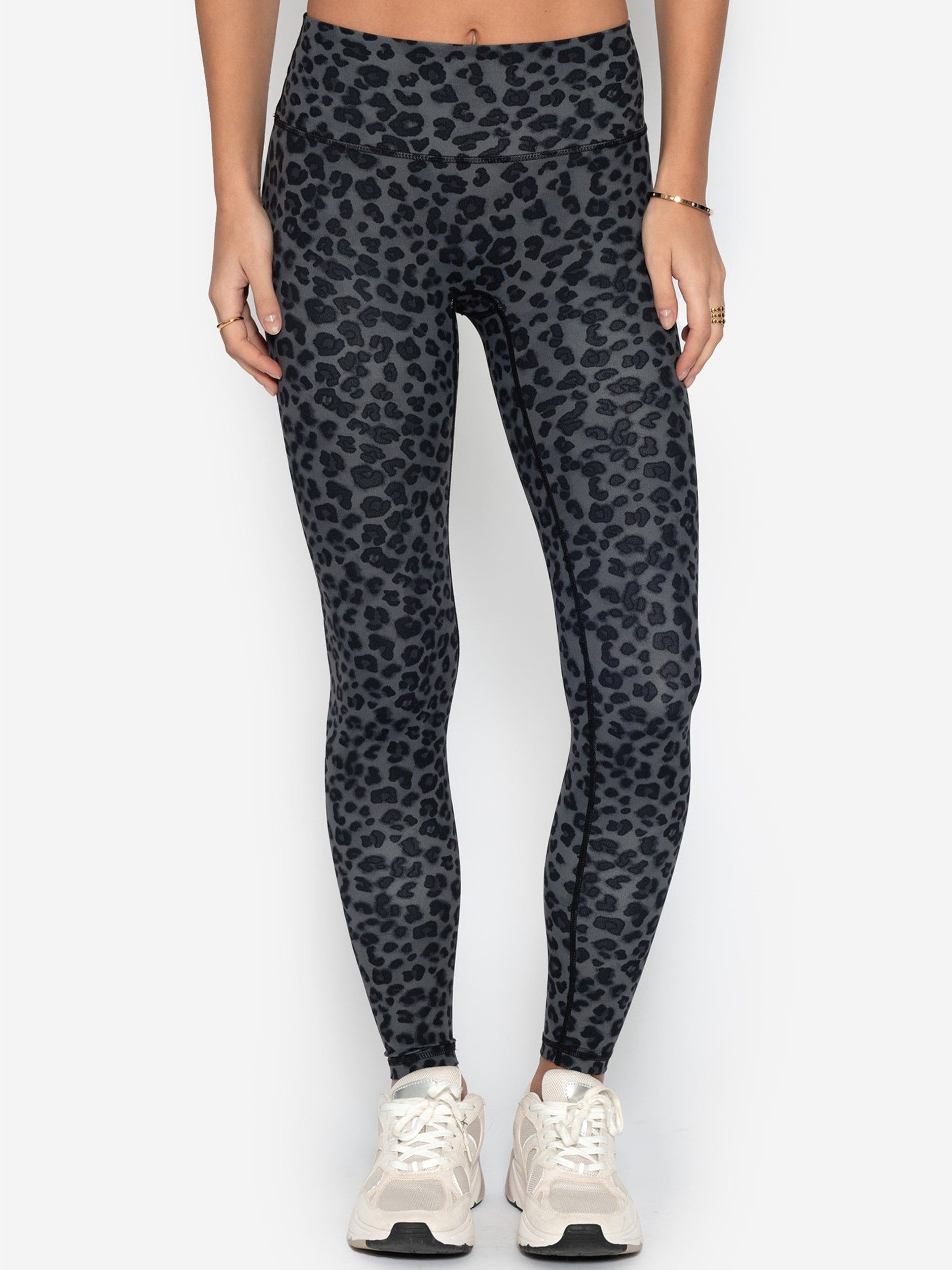 SASSYCLASSY Leggings High Waist Sportleggings mit Leo-Print für Damen Softe Leggings mit elastischem Bund und verdeckter Gesäßstasche