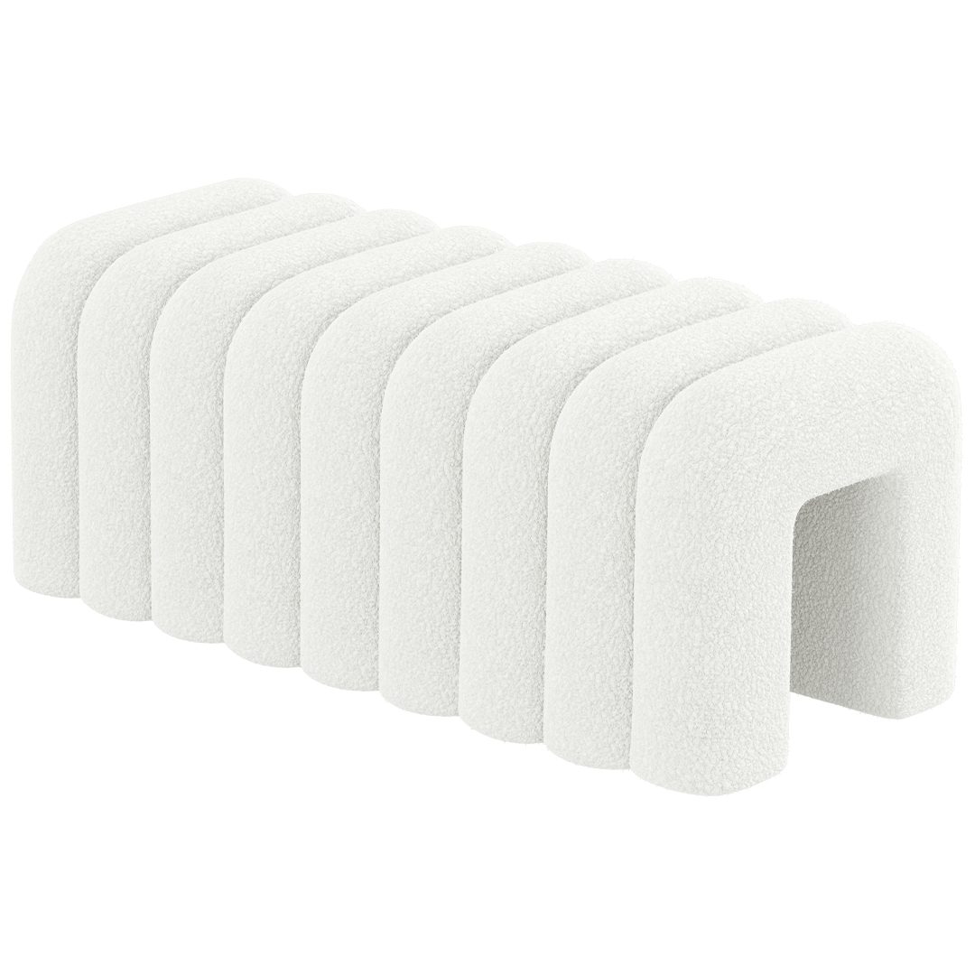 skølm Hocker Selitha in U-Form, Sitzhocker & Polsterbank, Teddy Bouclé Stoff (creme-weiß, Polsterbank zum Sitzen), gepolstert & weicher Stoff, Ablagebank für Ankleide-/Schlafzimmer