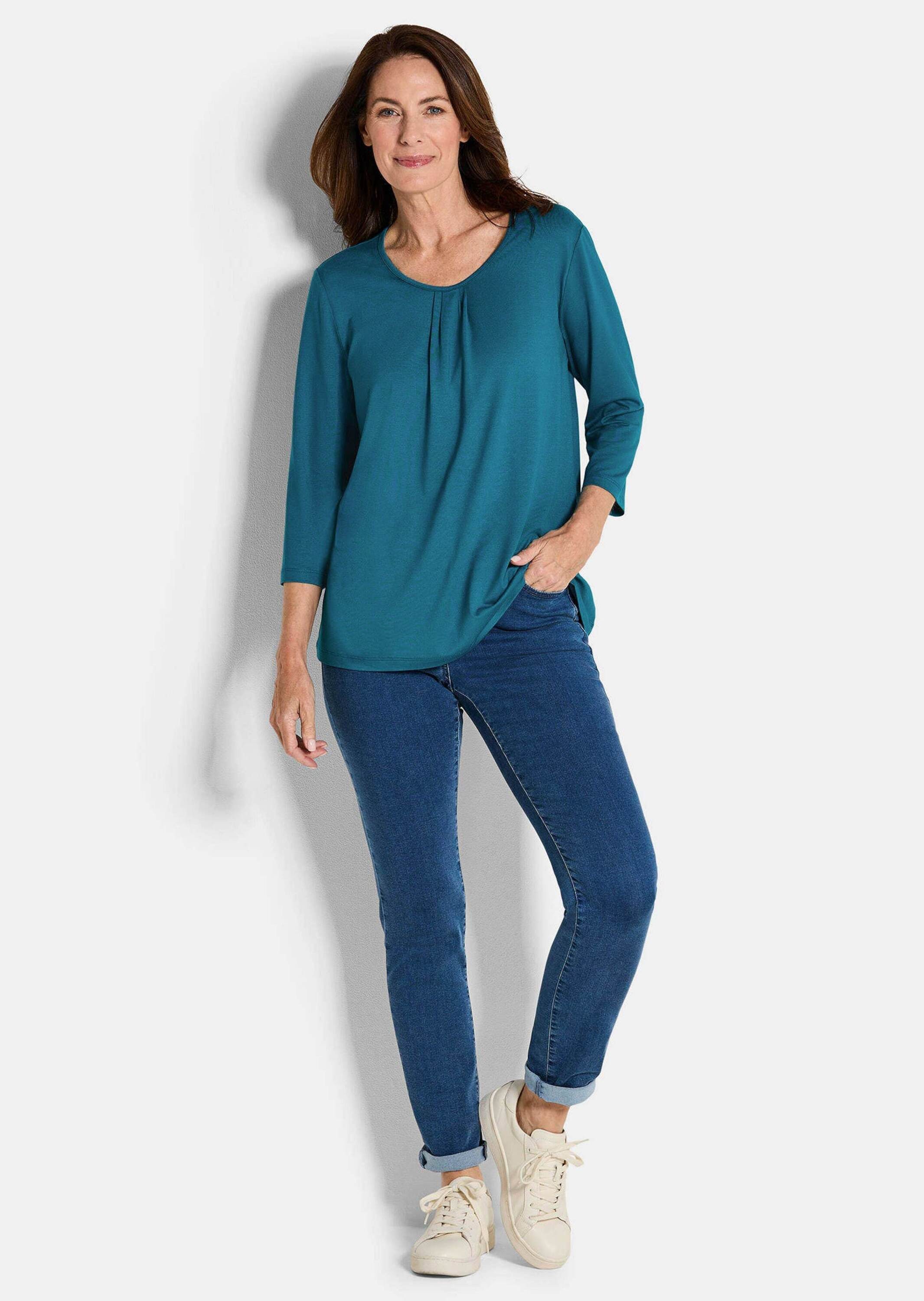 GOLDNER T-Shirt Viskose-Oberteil mit Halbarm Feminines Design mit Falten un günstig online kaufen