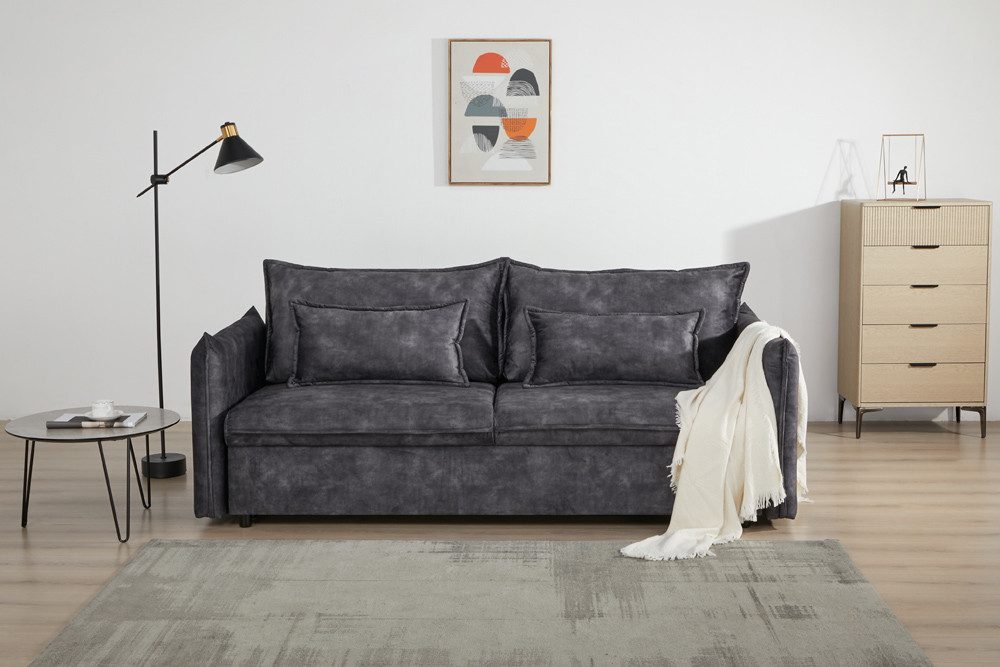 riess-ambiente Schlafsofa APARTMENT 215cm beige · Samt, inkl. Kissen, verstellbare Rückenlehne, Einzelartikel 1 Teile, 3-Sitzer-Couch mit Bettfunktion - ideal für Wohn- oder Gästezimmer