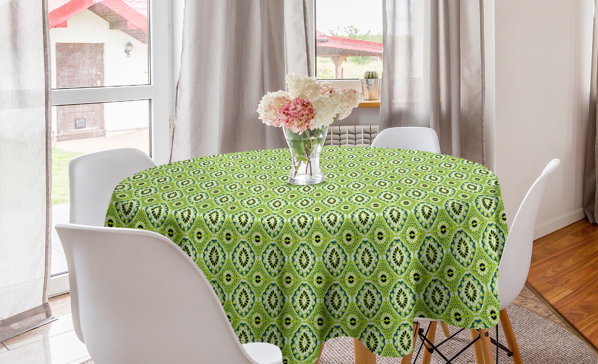 Abakuhaus Tischdecke Kreis Tischdecke Abdeckung für Esszimmer Küche Dekoration, Ikat Indonesische Gypsy Blumenmotive