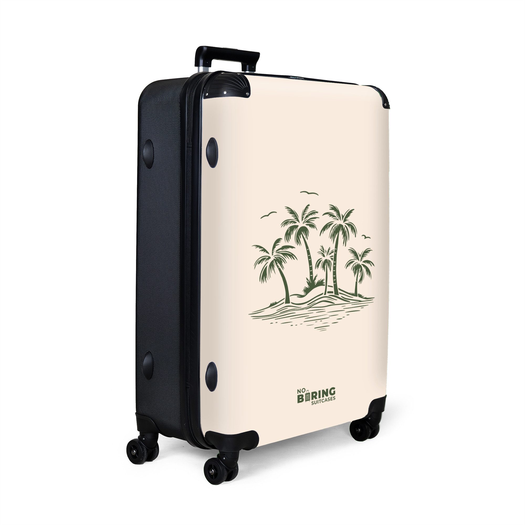 NoBoringSuitcases.com© Hartschalen-Trolley Beige mit grünen Palmen günstig online kaufen