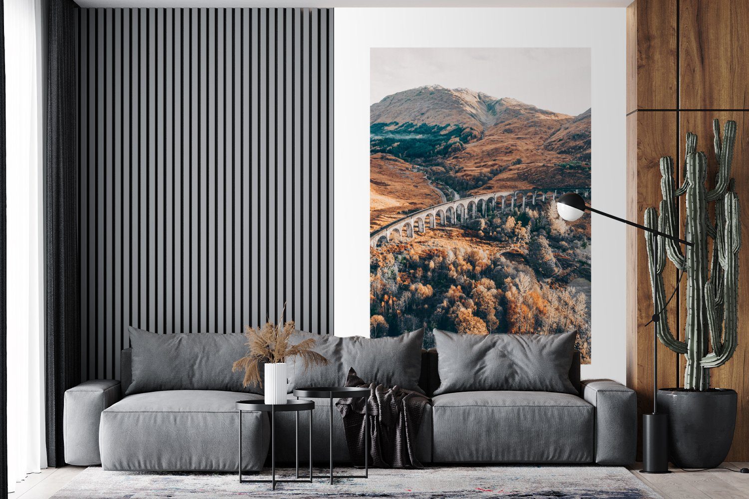 Hügel, Schottland Fototapete (3 Montagefertig Wohnzimmer, - Tapete - Wandtapete Matt, MuchoWow bedruckt, für Vinyl St), Brücke
