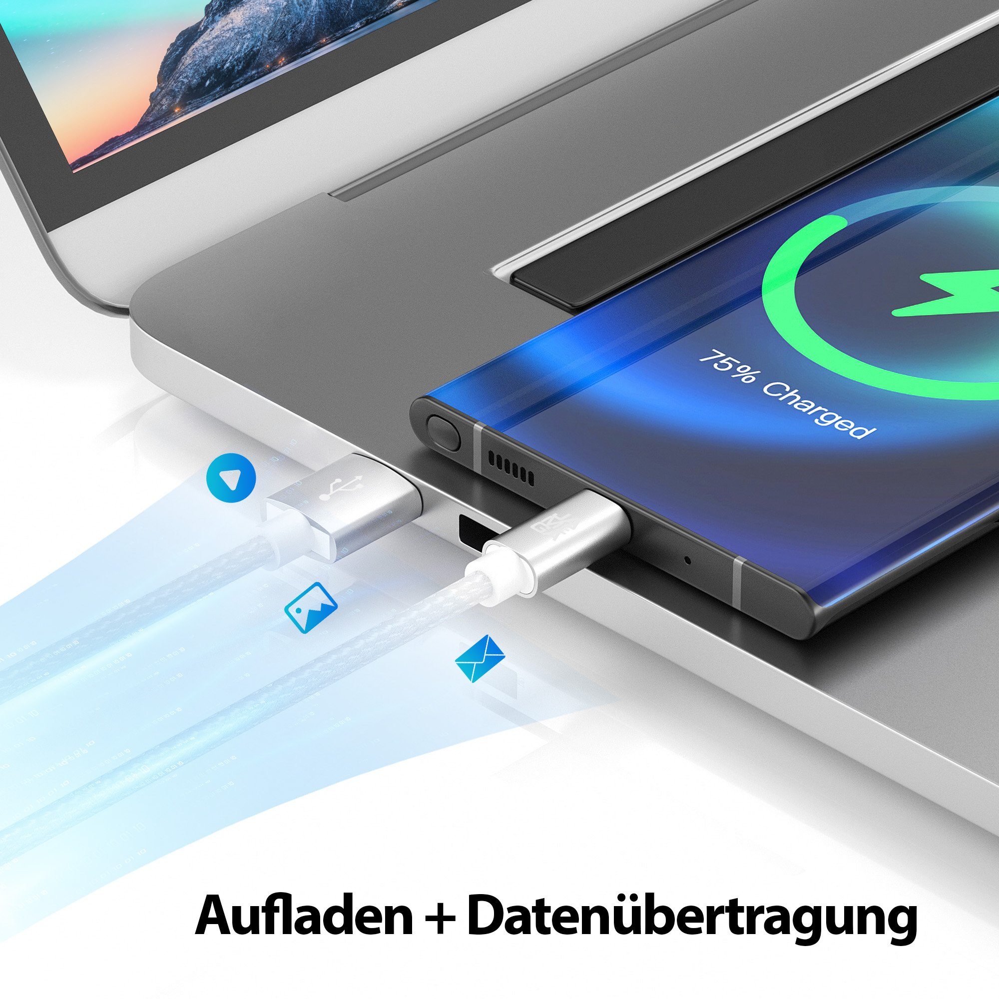 JAMEGA USB-C Datenkabel Ladekabel für Samsung Apple iPhone Huawei Xiaomi uvm. USB-Kabel, USB Typ A, USB Typ C, (200 cm) – Bild 3 von 5