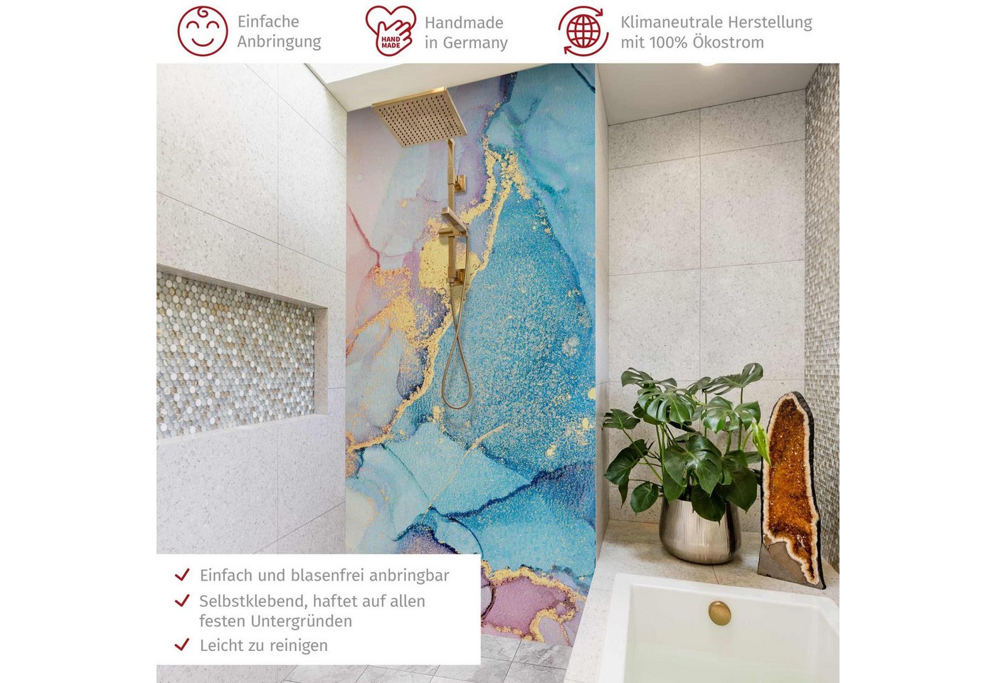 Thumbnail - Bilderdepot24 Badrückwand Aquarell pastell Duschrückwand ohne Bohren Dusche Motiv, (1-tlg., Hart-Folie Premium matt 0,61...