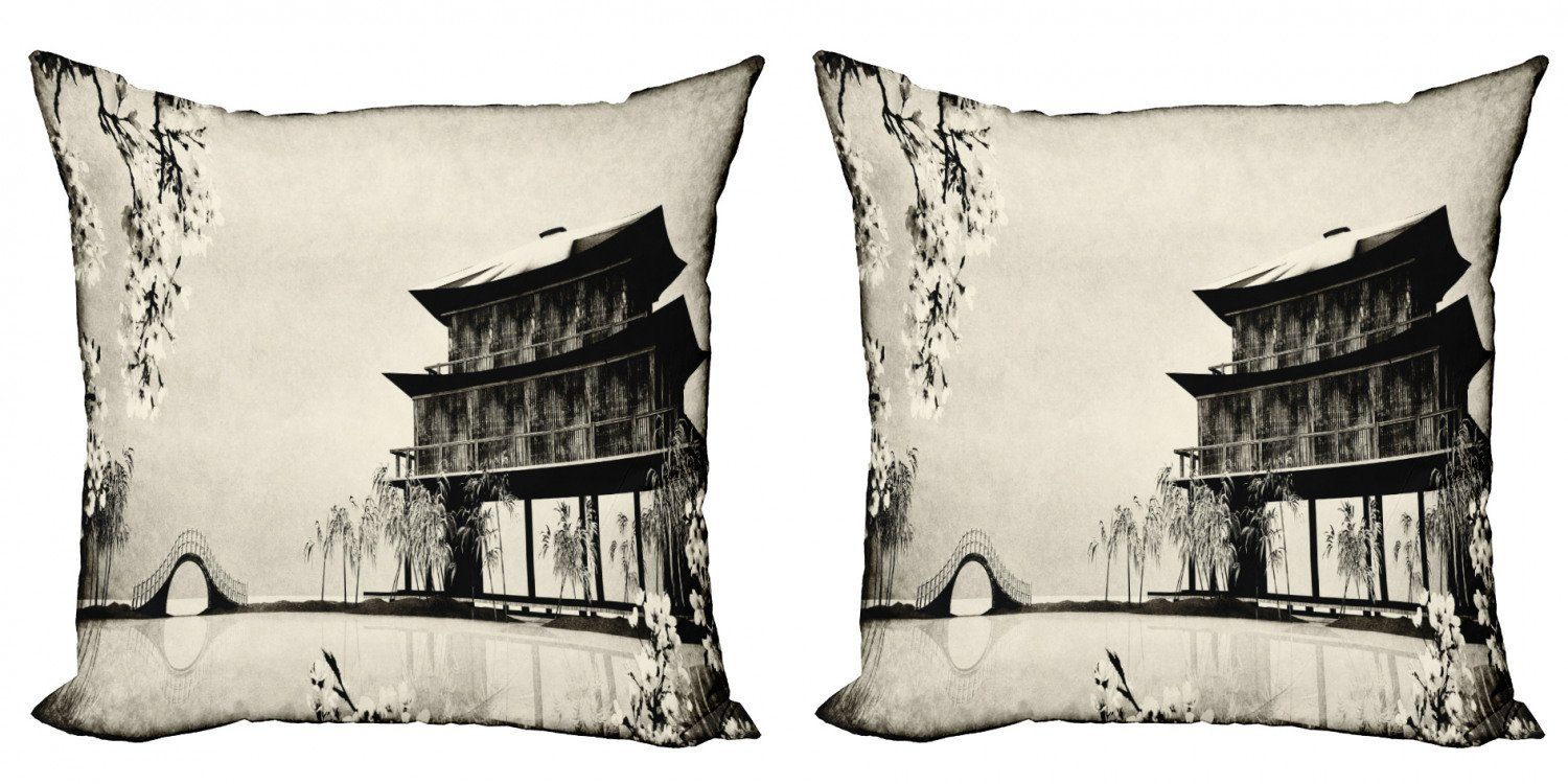 Kissenbezüge Modern Accent Doppelseitiger Digitaldruck, Abakuhaus (2 Stück), japanisch Landschaft des Fernen Ostens
