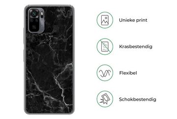 MuchoWow Handyhülle Marmor - Schwarz - Weiß - Textur - Marmoroptik, Phone Case, Handyhülle Xiaomi Redmi Note 10, Silikon, Schutzhülle