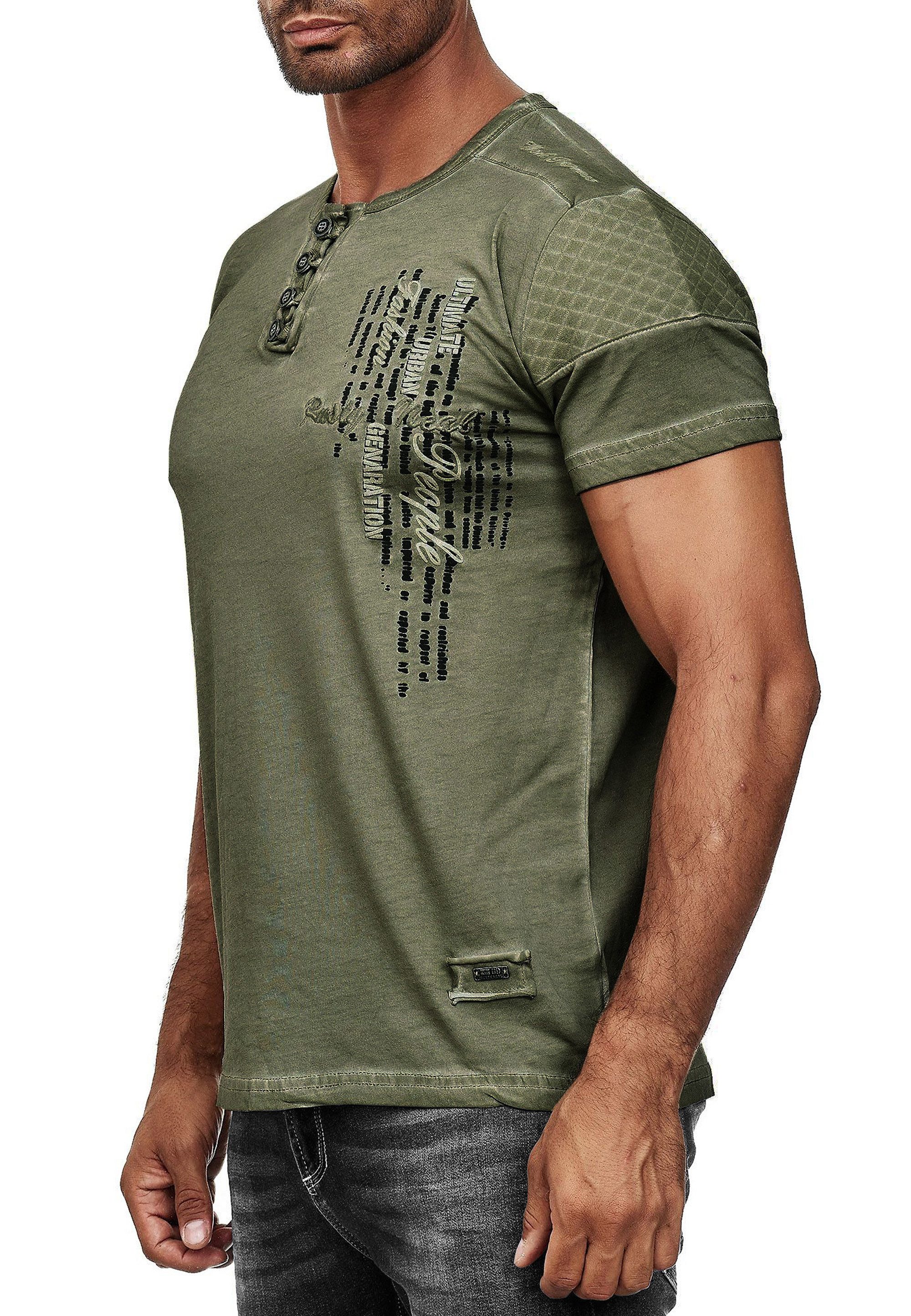 R-NEAL T-Shirt T-Shirt Verwaschen mit Knopfleiste und Seitlichem Aufdruck S günstig online kaufen