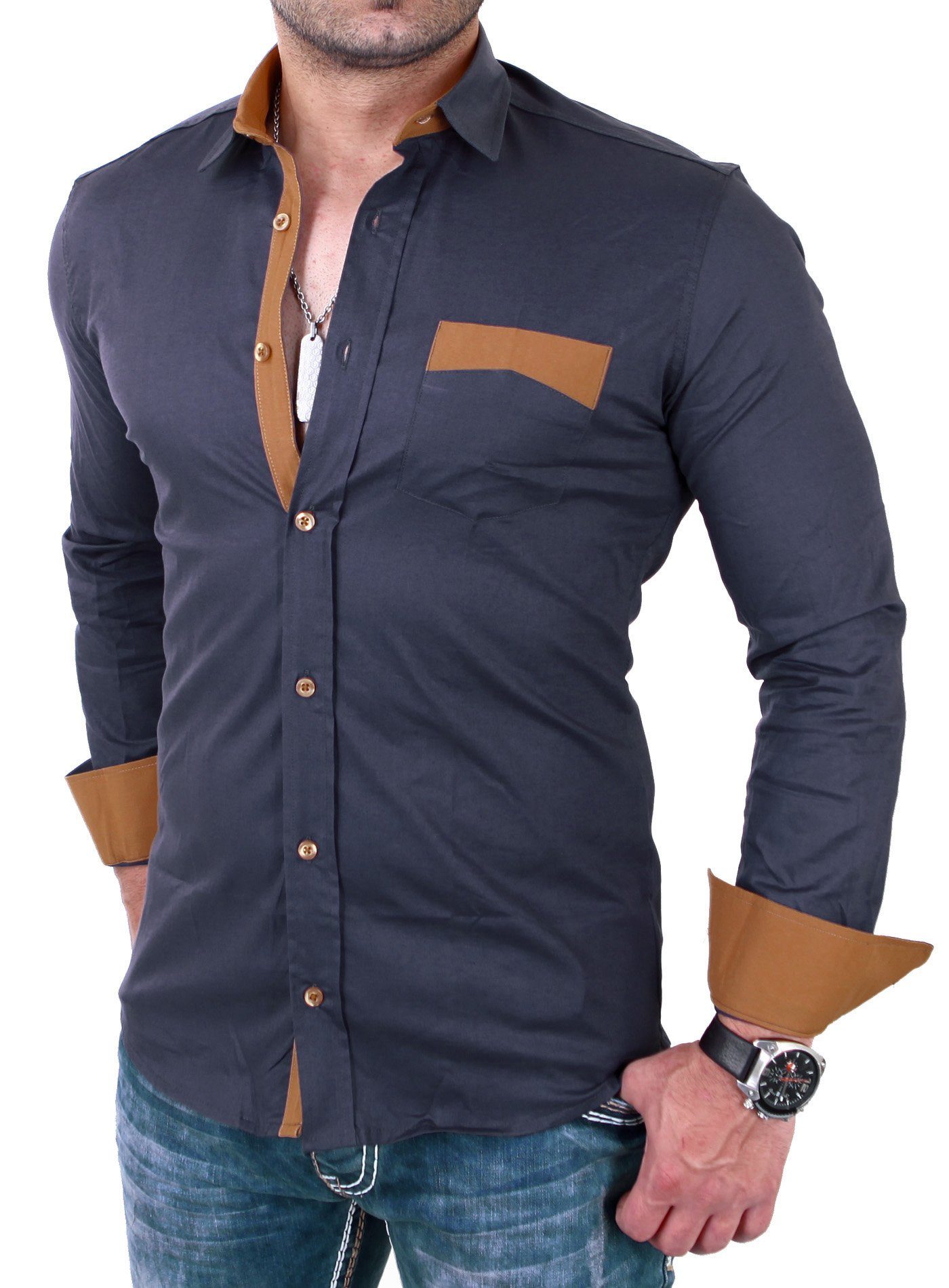 Reslad Langarmhemd Reslad Herren Hemd Exklusiv Two Tone Look Langarmhemd RS günstig online kaufen