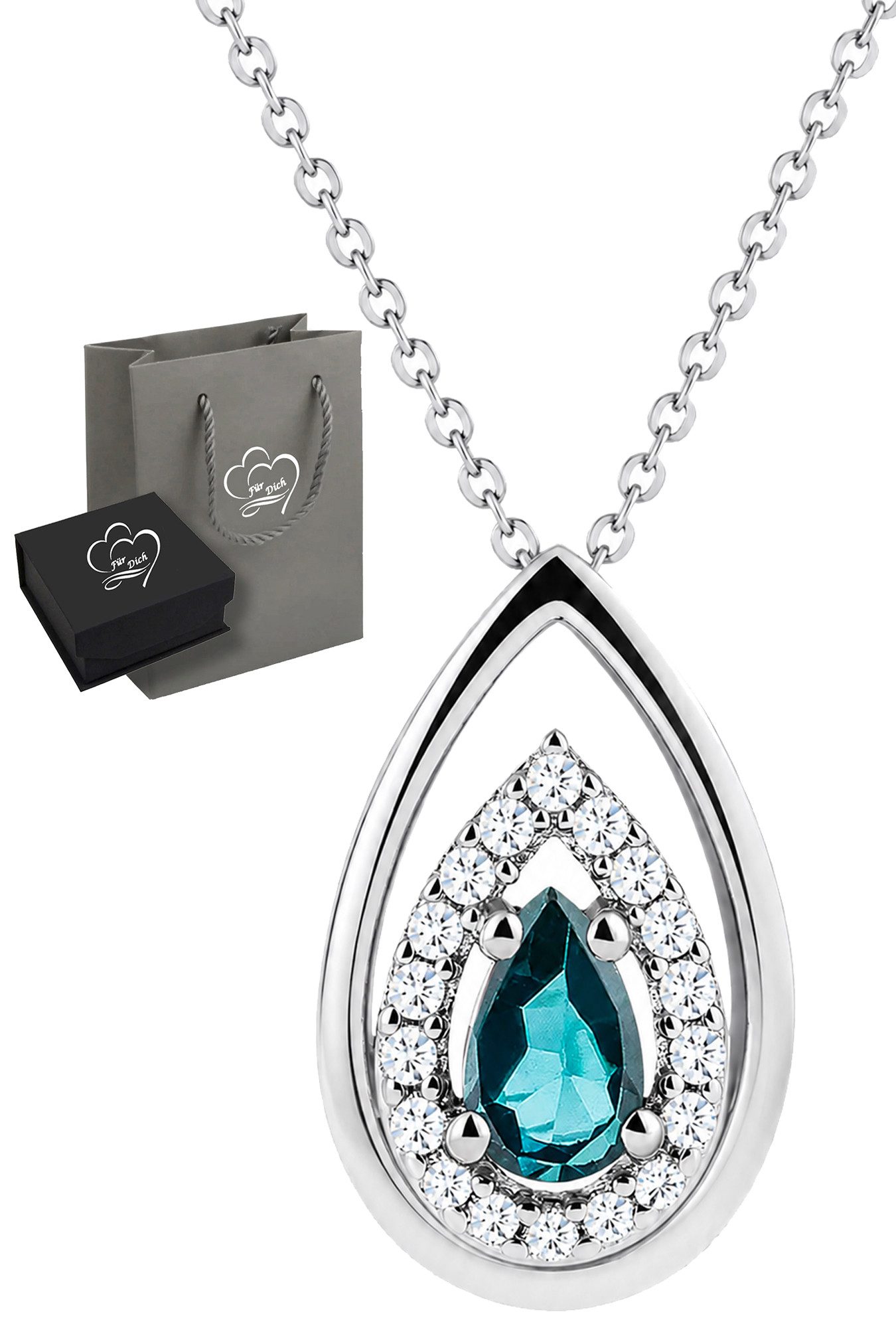 Limana Kette mit Anhänger dezenter Edelstein Schmuck Damen 925 Silber Halskette Geschenk (Frau Freundin Mama, Silberkette inkl. Dose und Tasche), Weihnachten Geburtstag Jahrestag Hochzeitstag Muttertag Valentinstag