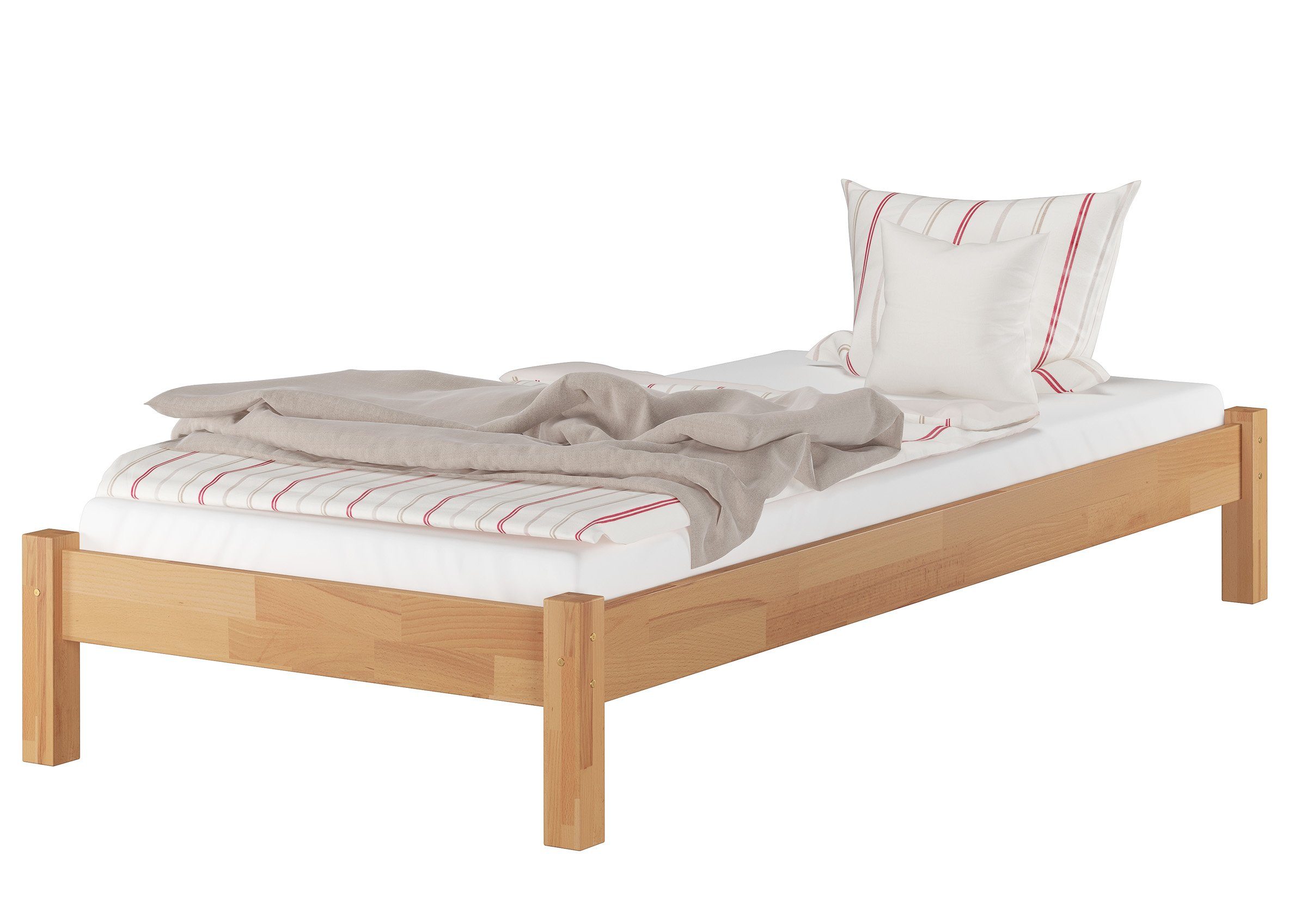ERST-HOLZ Massivholzbett Schönes Buche Bett Massivholz 90 x 200 cm Jugendliche und Erwachsene, Buche farblos lackiert