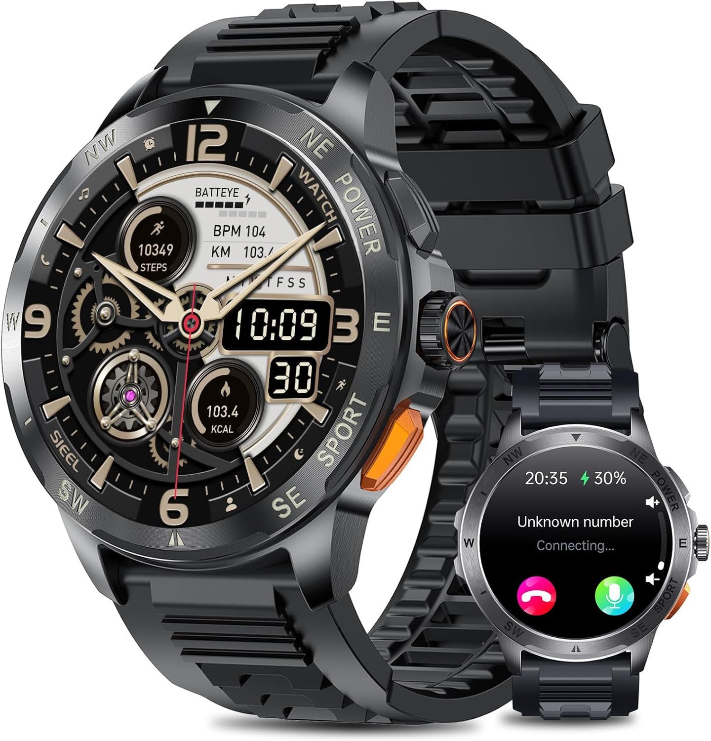 SLOKSFil AK77 Smartwatch (3,6 cm, android ios), Smartwatch Herren mit AMOLED Display Fitnessuhr Anruffunktion SpO2