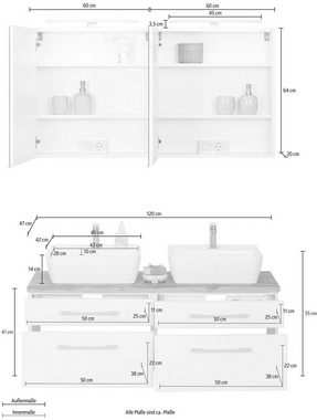 HELD MÖBEL Badmöbel-Set Davos, (3-St), mit 2 LED-Spiegelschränken