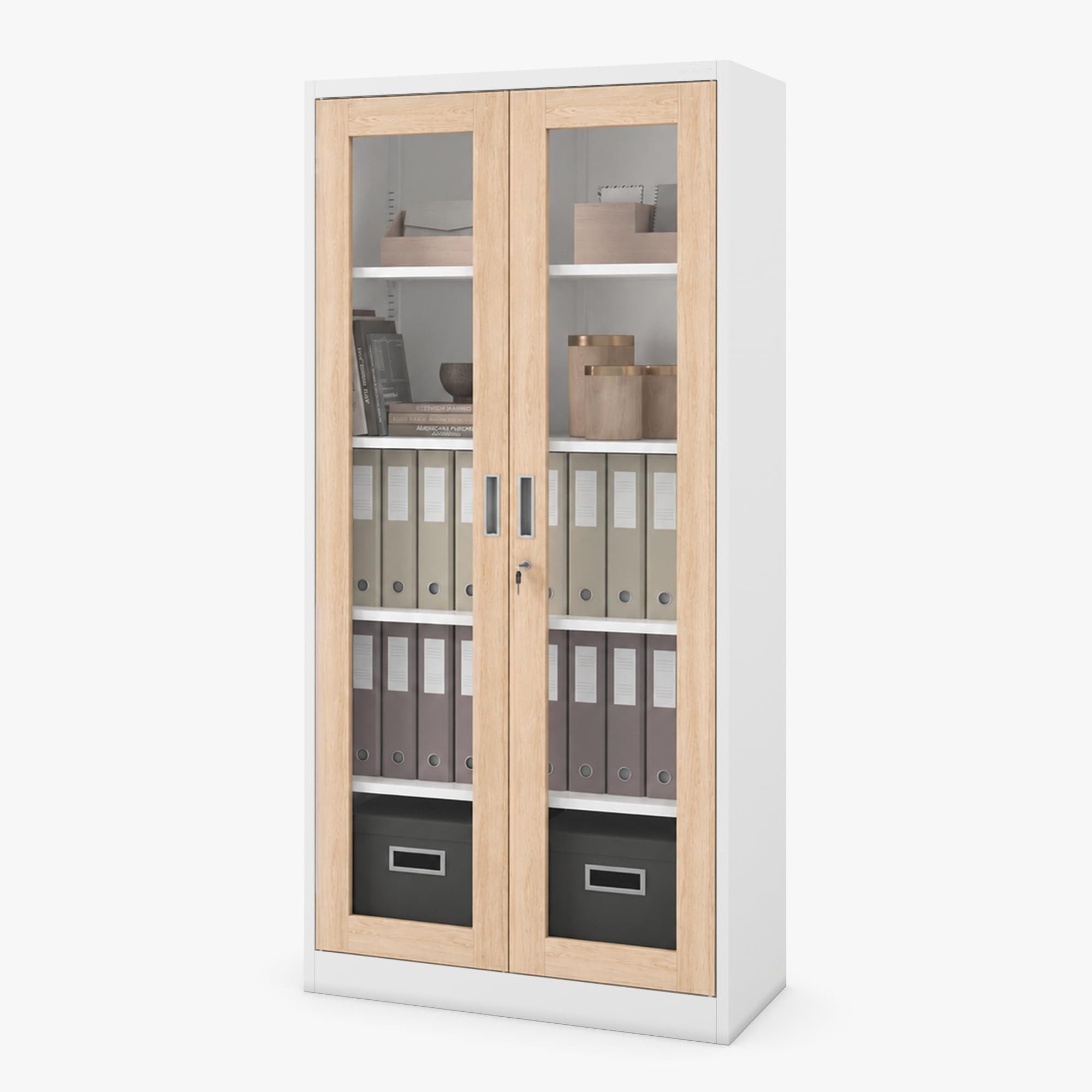 Jan Nowak Vitrine Metall Vitrinenschrank abschließbar 90 cm AMELIA Glasscheiben (Büroschrank Aktenschrank Büro Kanzlei Praxis Sozialraum, Stahl 0,6 mm 185 x 90 x 45 cm Wandmontage 50 Ordner robust) Schloss 2 Schlüssel 4 Böden langlebig 9 Farben