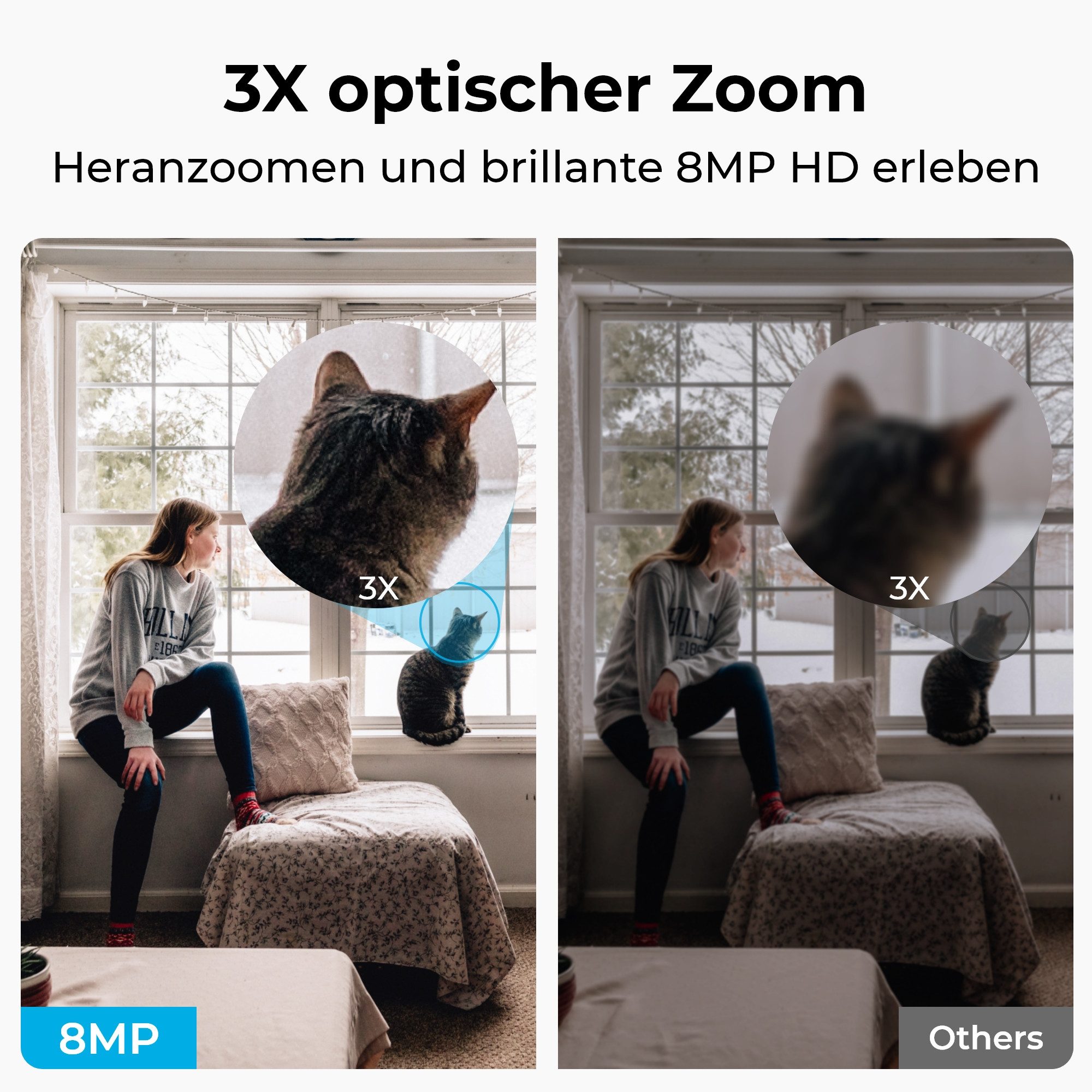 Reolink Überwachungskamera E1-Zoom 8MP 4K PTZ WLAN IP (Innenbereich, 3X Optischem Zoom, 2,4/5,0 GHz WiFi, Babyweinerkennung, 2-Wege-Audio)