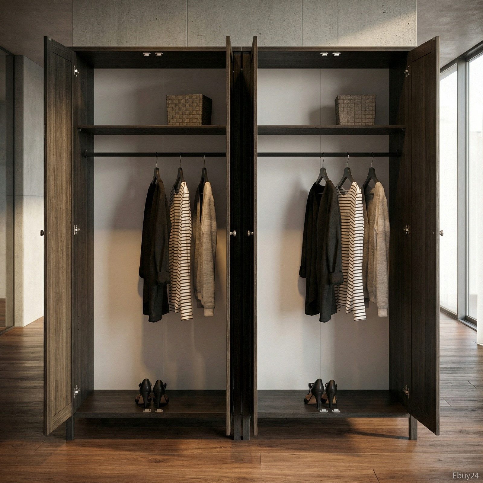 ebuy24 Kleiderschrank Tromsø Kleiderschrank 4 Türen kaffeefarben.