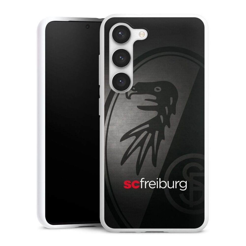 DeinDesign Handyhülle SC Freiburg Offizielles Lizenzprodukt Metallic Look, Samsung Galaxy S23 Silikon Hülle Bumper Case Handy Schutzhülle