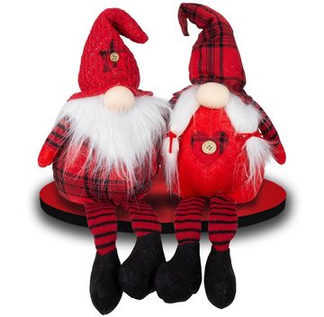 Christmas Paradise Weihnachtsfigur sitzender Wichtel 25cm (50cm) (Dekofiguren, 2 St., im Set), Gnom Kantenhocker, Pärchen - Mann und Frau, Weihnachtsdeko Rot