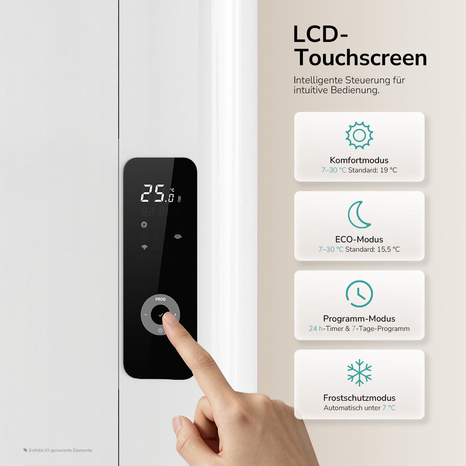 EMKE Elektro-Heizkörper Aluminium-Heizkörper mit WLAN, LCD-Display und Thermostat, Aluminium-Wandheizung mit LCD-Display für flexible Heizzeiten – Bild 4 von 5