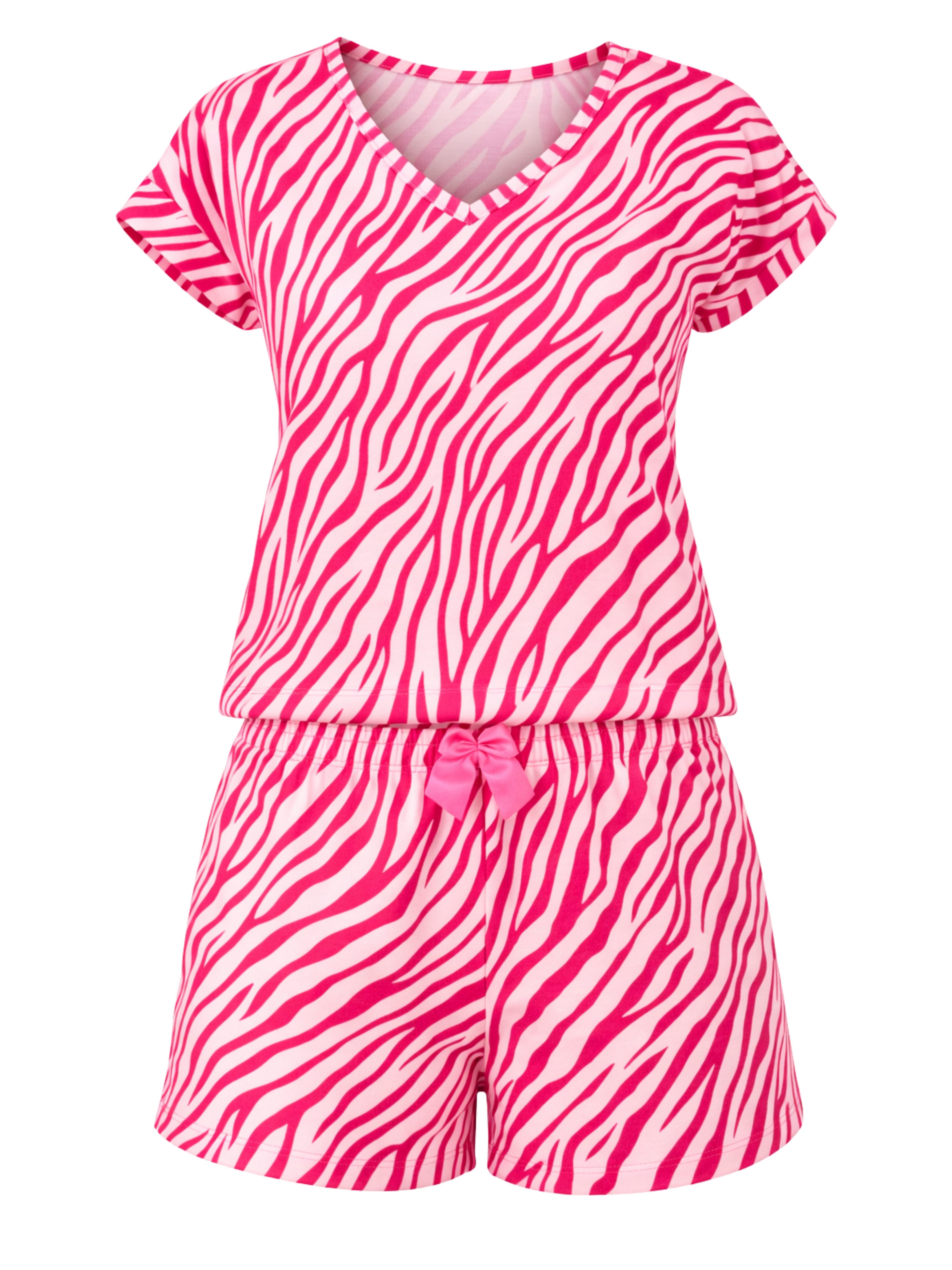 Donna Shorty Damen Pyjama Kurzarm mit Animal-Print (2 tlg) Reine Baumwolle, weich & hautsympathisch, gefertigt in Polen