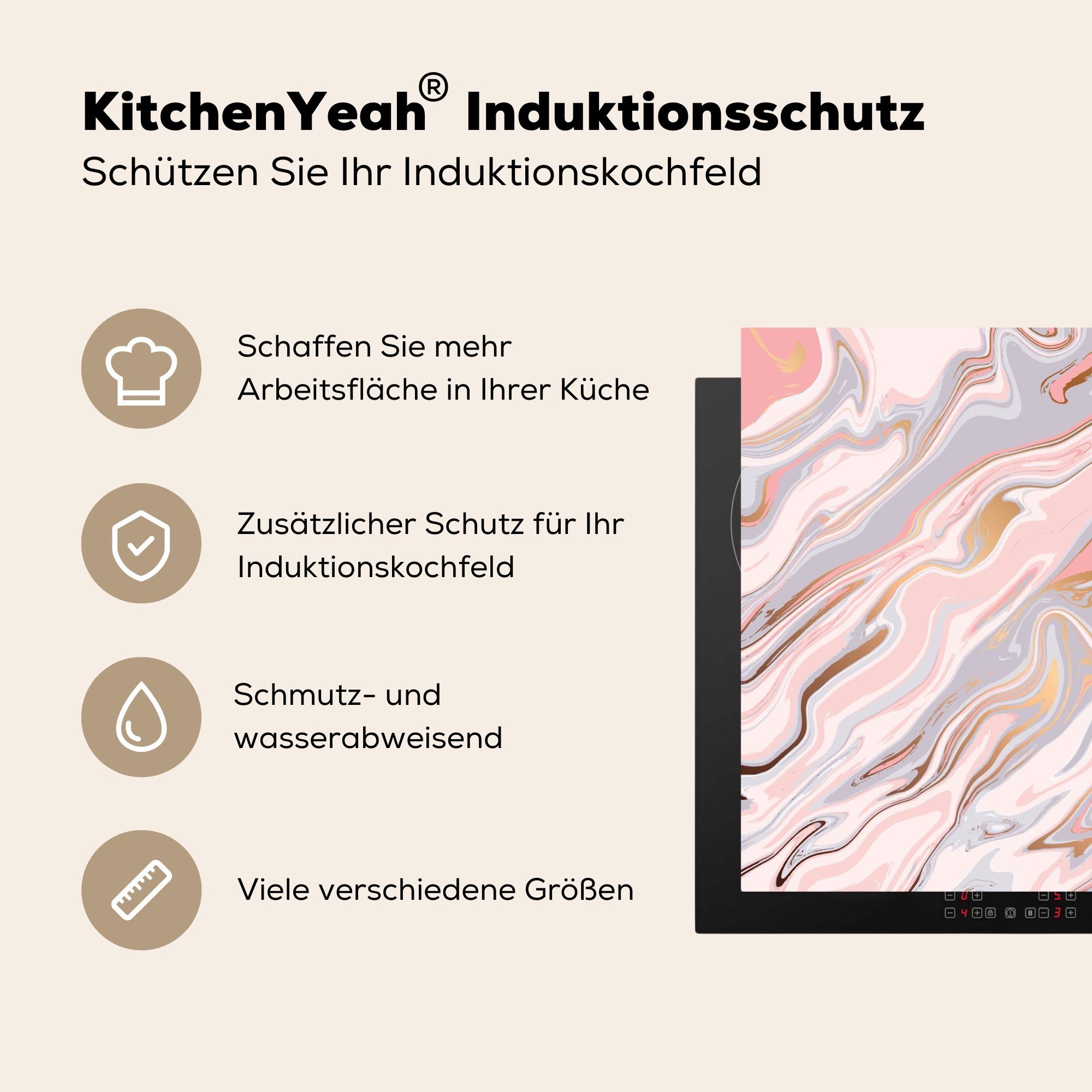 Pastell - Arbeitsplatte Abstrakt 78x78 Herdblende-/Abdeckplatte MuchoWow Muster, tlg), cm, Marmor Vinyl, (1 für Ceranfeldabdeckung, küche - -