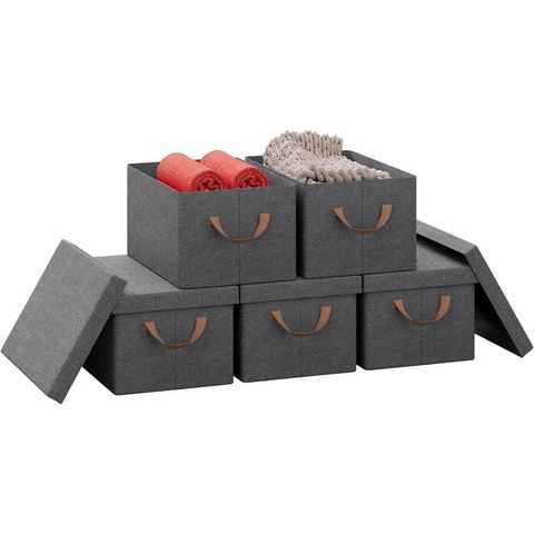 Woltu Aufbewahrungsbox (5 St., Set), mit Deckel, mit Griffen, faltbar, Grau