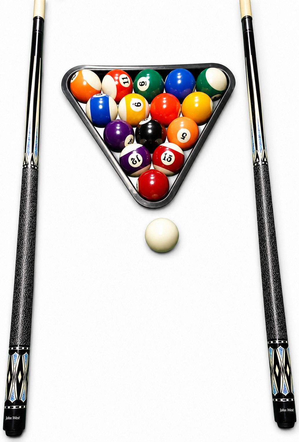 Billardqueue John West Profi Billard Set - Kugeln + Triangel + 2 Profi Queues JW-3