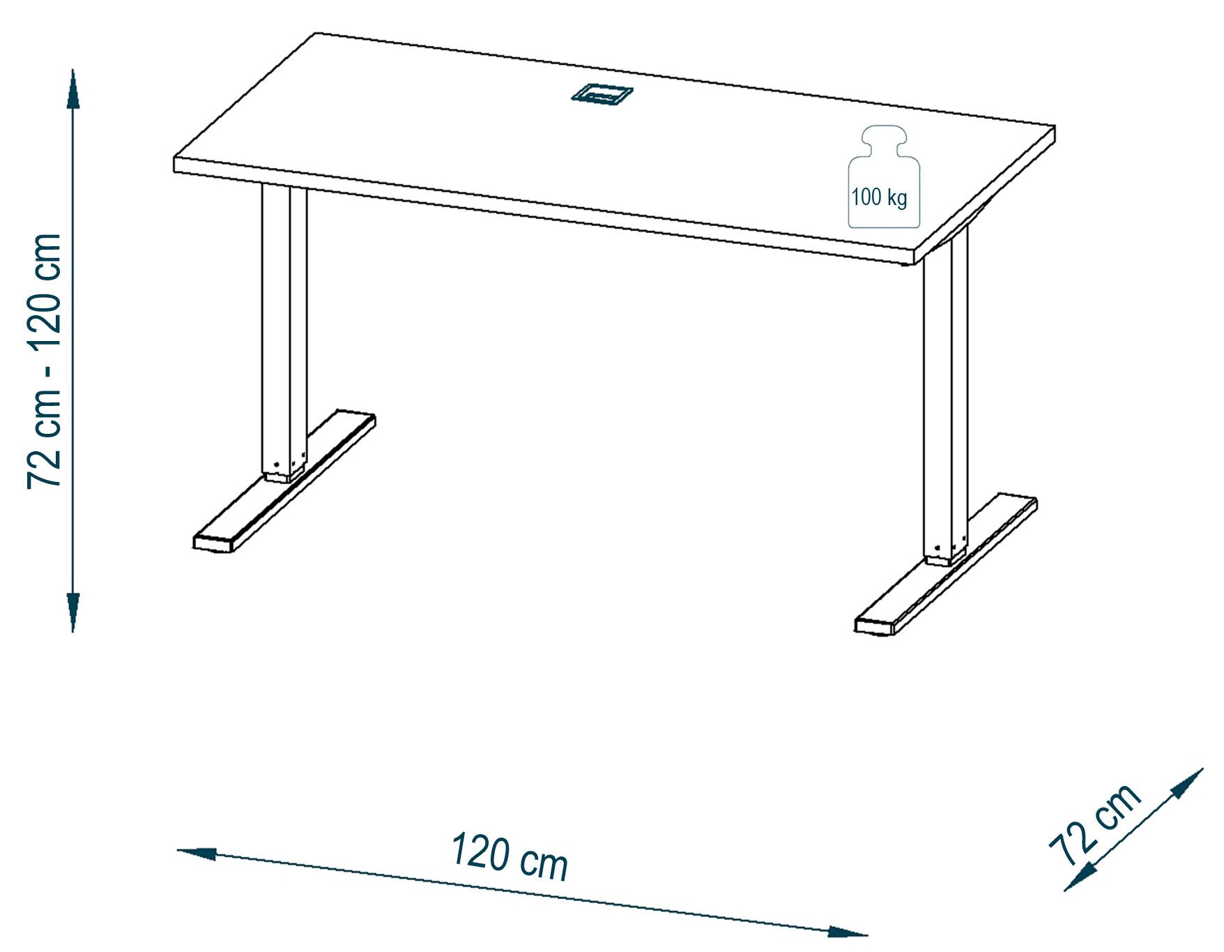 Maja Möbel Schreibtisch e-desk, in weiss/alu - 120x72x72 (B/H/T) elektrisch verstellbar