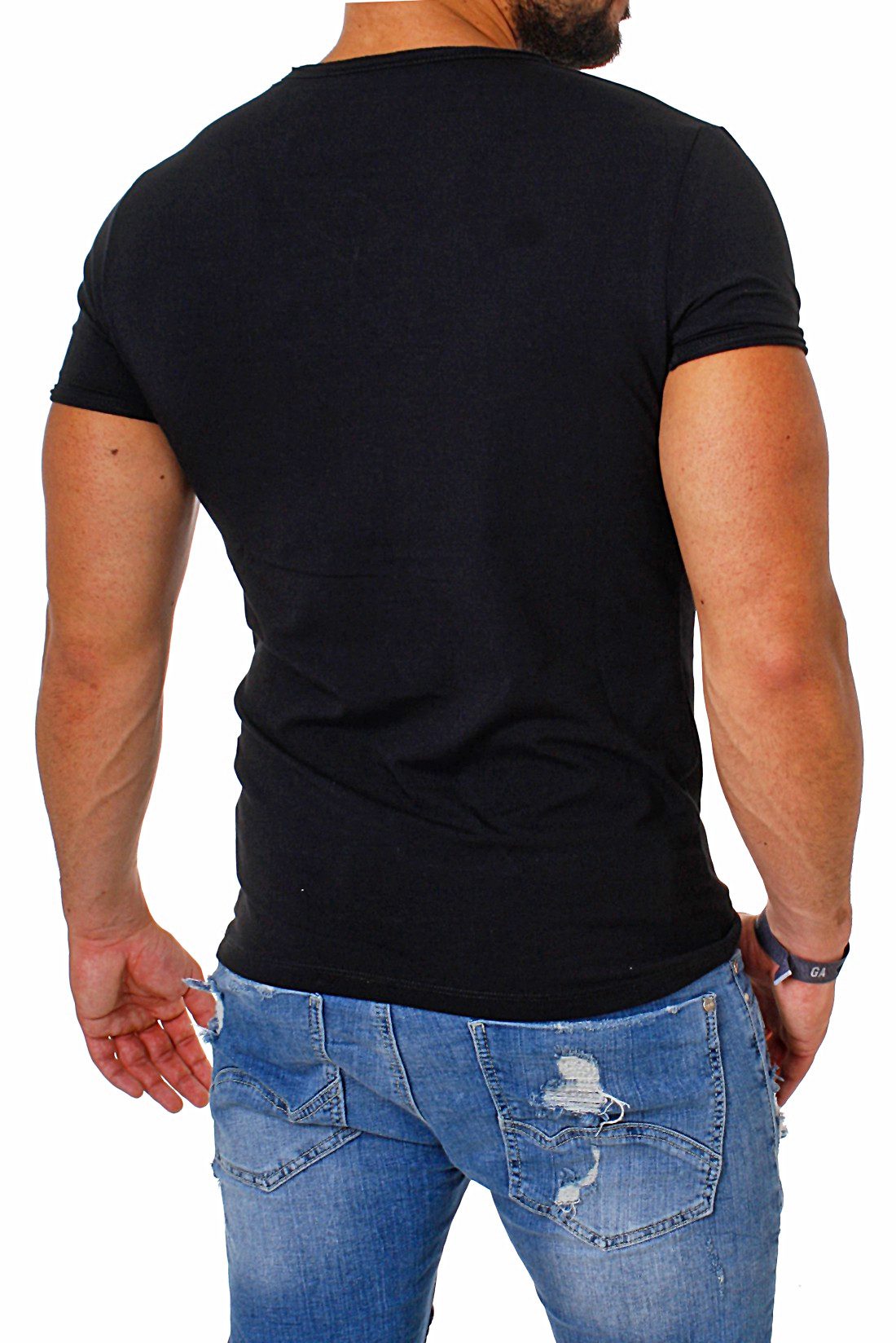 CARISMA T-Shirt Herren Uni Basic 4066 tief-breit geschnittener Ausschnitt vintage Look V-Ausschnitt unifarben kurzarm slim fit