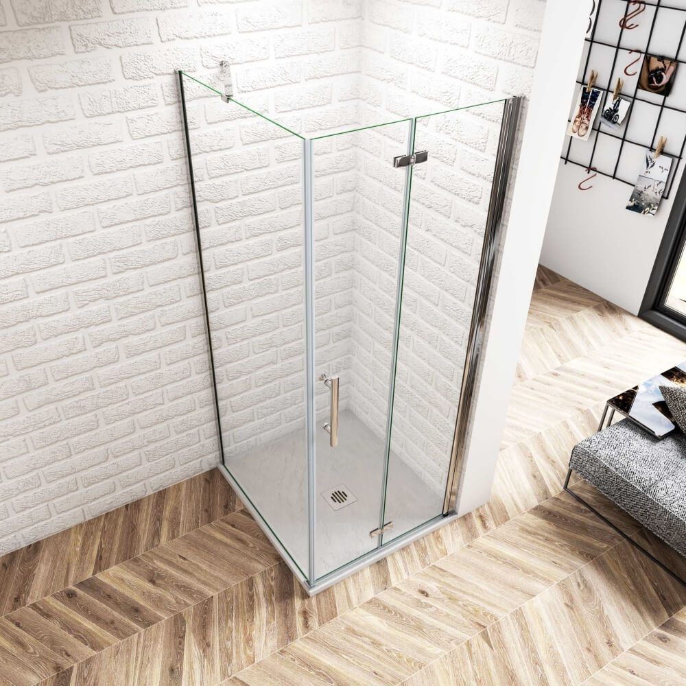 Duschparadies Eckdusche 195cm 6mm ESG Doppel chrom Schwenktür Drehtür Stabilstange, BxT: 70x70 cm, Sicherheitsglas, ebenerdiger Einbau möglich
