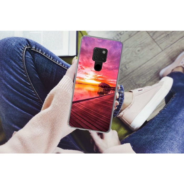MuchoWow Handyhülle Steg - Wasser - Sonne - Rosa - Horizont Phone Case Handyhülle Huawei Mate 20 Silikon Schutzhülle OR12256