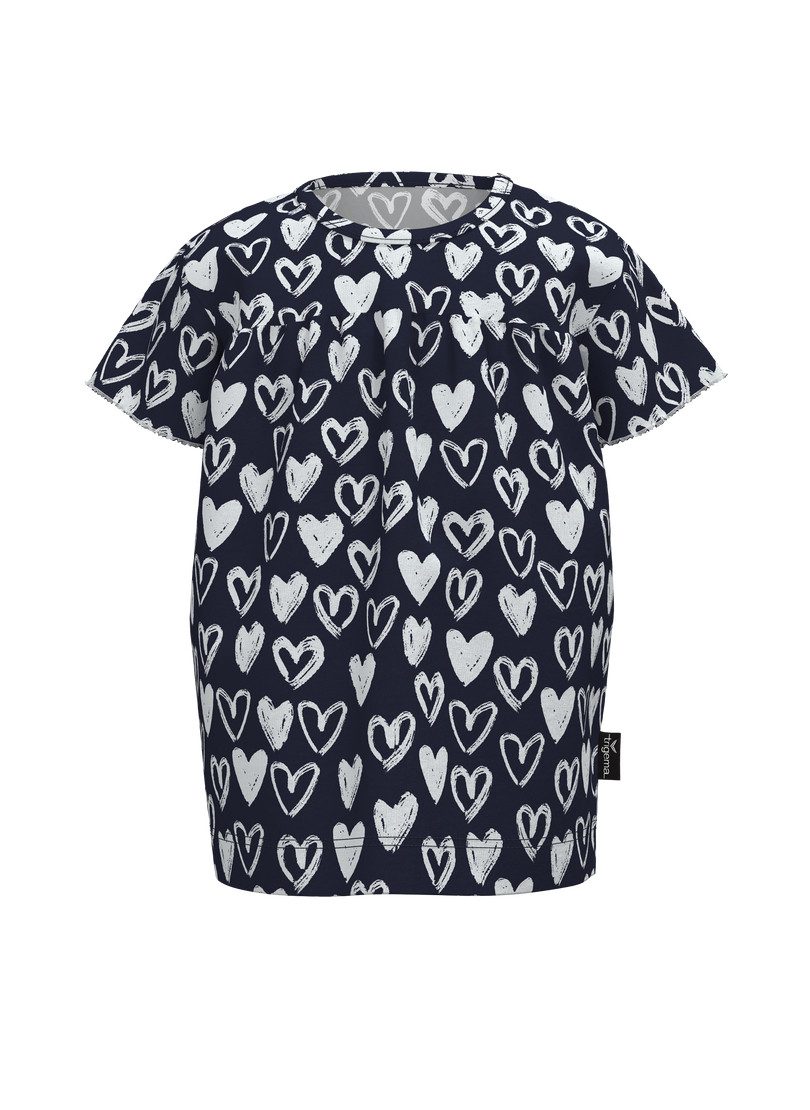 Trigema T-Shirt TRIGEMA T Shirt mit Druckknöpchen und Allover-Druck "Herzen" (1-tlg)
