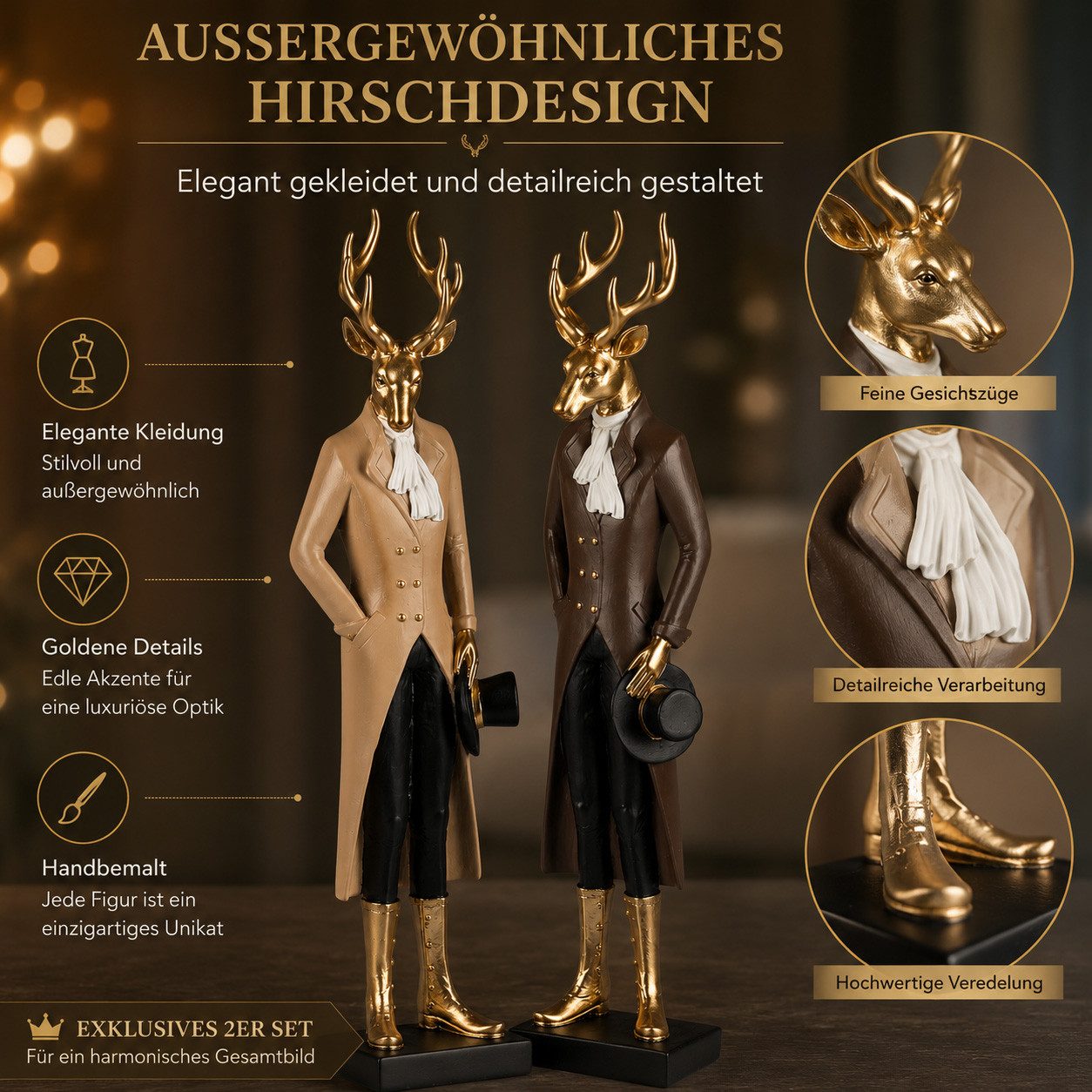 formano Dekofigur Hirsch Figuren 2er Set 38 cm Gold Weihnachten Winterdeko
