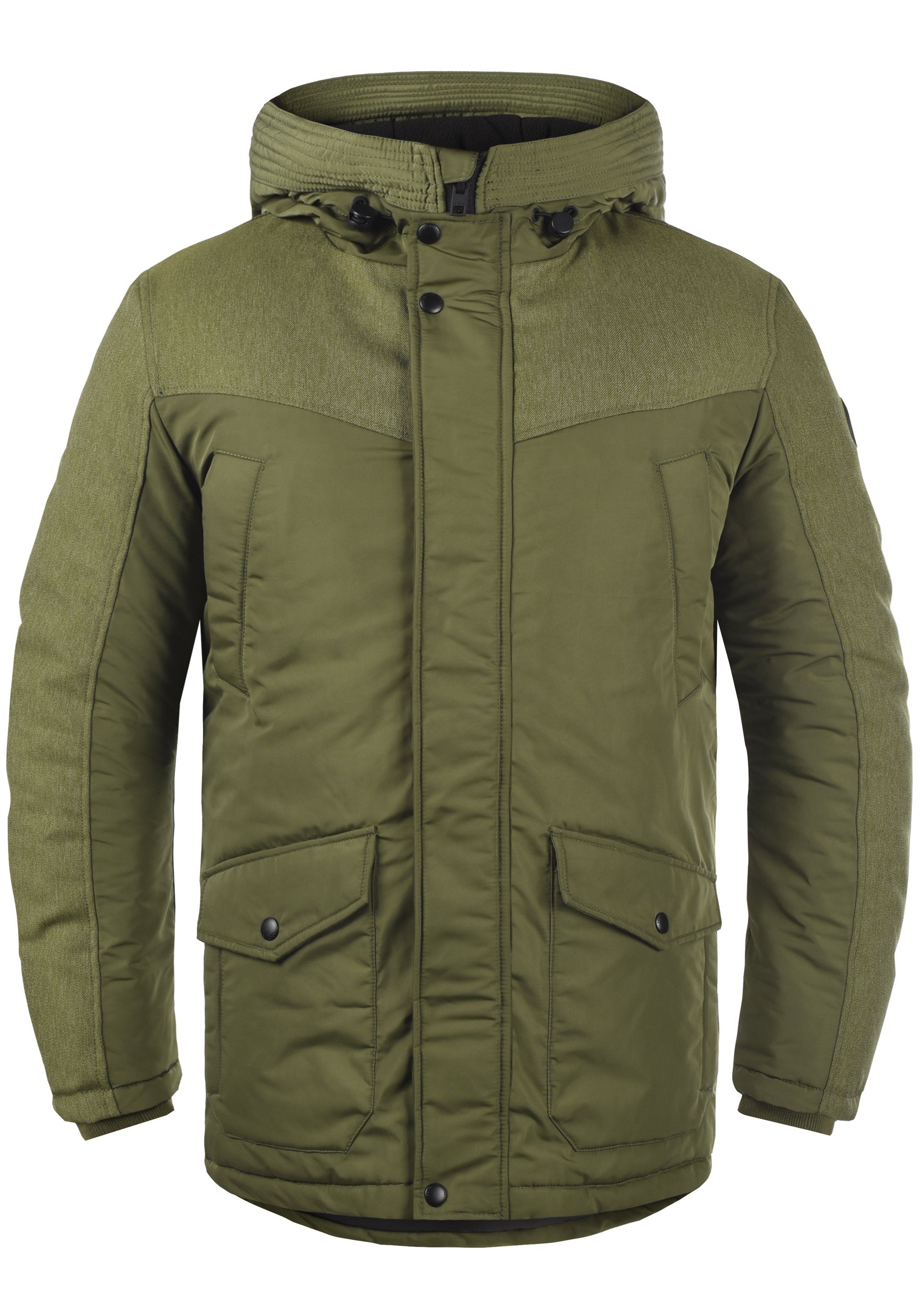 SDInko (190512) Winterparka mit Green !Solid Ivy Kragen Parka hochabschließendem