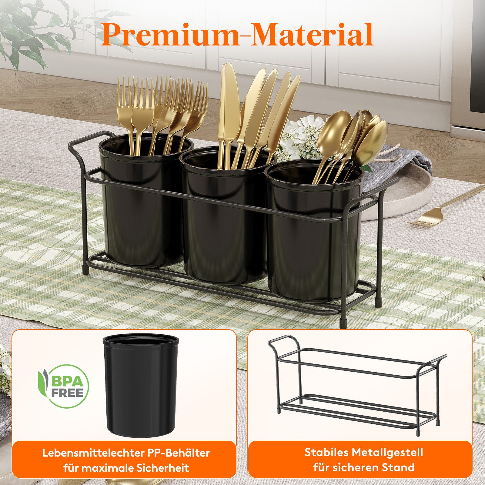 Lifewit Besteckeinsatz 3-teiliger Besteckhalter mit Metallrahmen