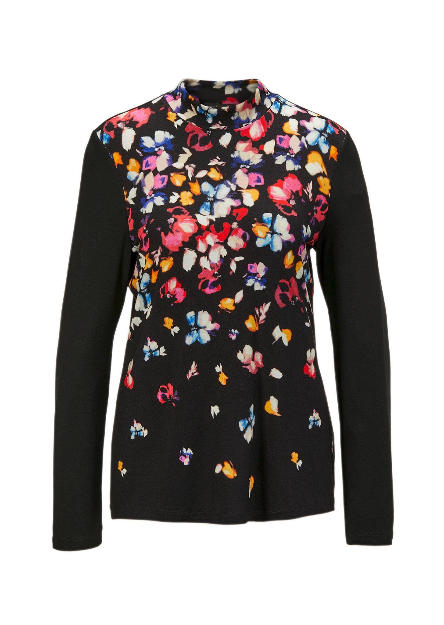 Print-Shirt Druckshirt mit anschmiegsamem Stehkragen