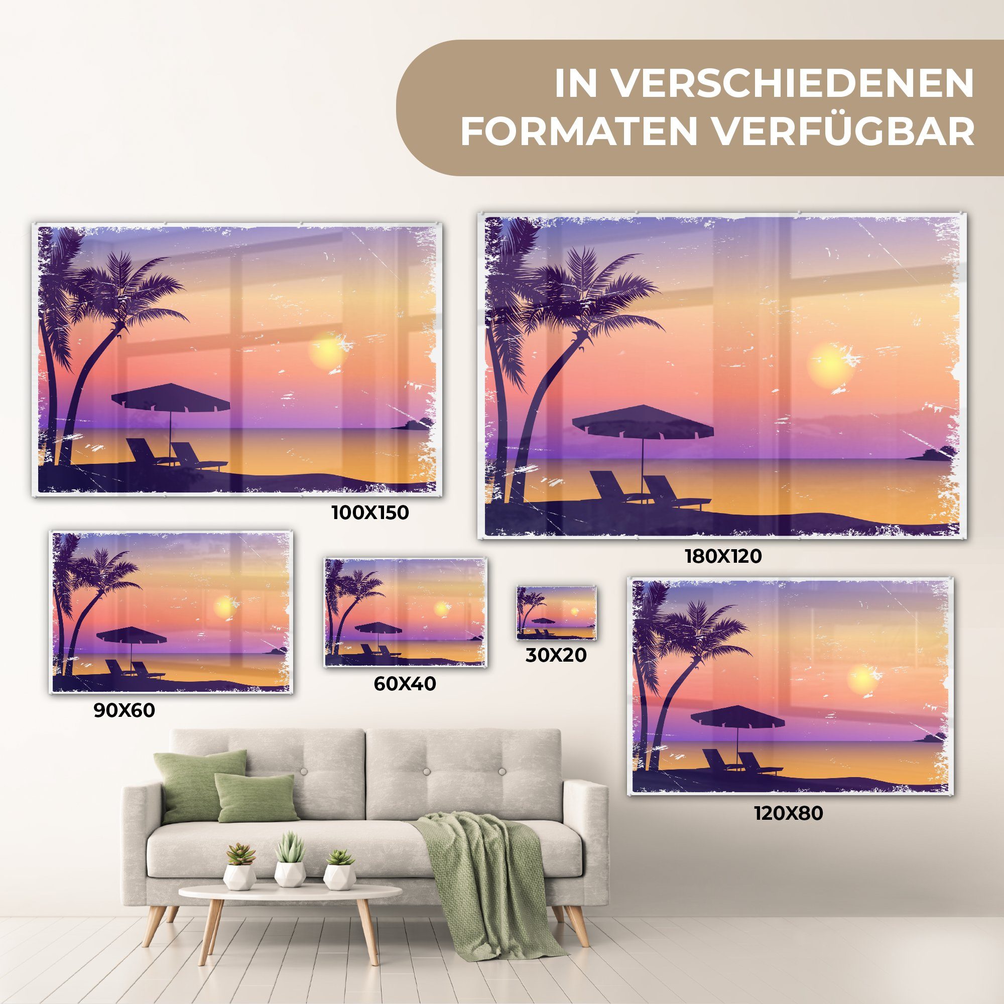 Sonnenschirm & Stuhl MuchoWow St), Acrylglasbild Wohnzimmer - Nacht, Strand - - Acrylglasbilder Schlafzimmer (1
