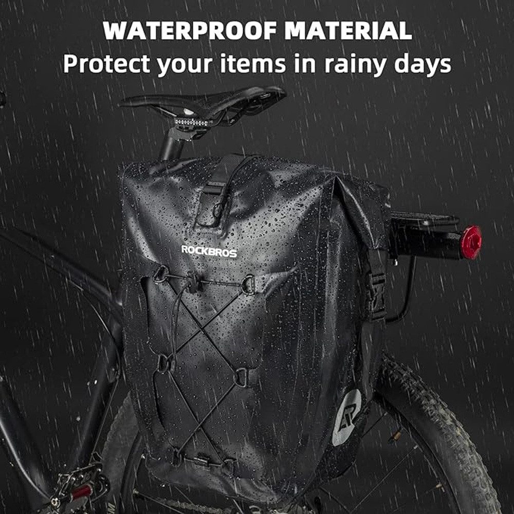 ROCKBROS Gepäckträgertasche Fahrradtasche Packtasche Gepaecktasche (Spar-Set, 1-tlg., 25-32 L wasserdicht), wasserdicht, 25-32 L, Reflektorlogo, Innentasche