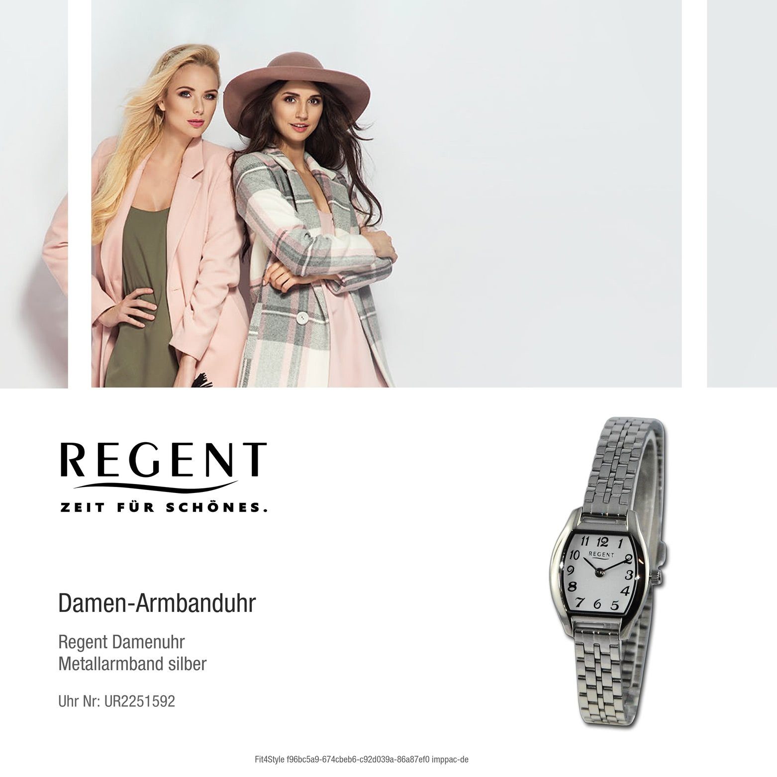 Damen Regent 22x30mm), Metallarmband (ca. Quarzuhr groß Armbanduhr Analog, extra rund, Armbanduhr Damen Regent